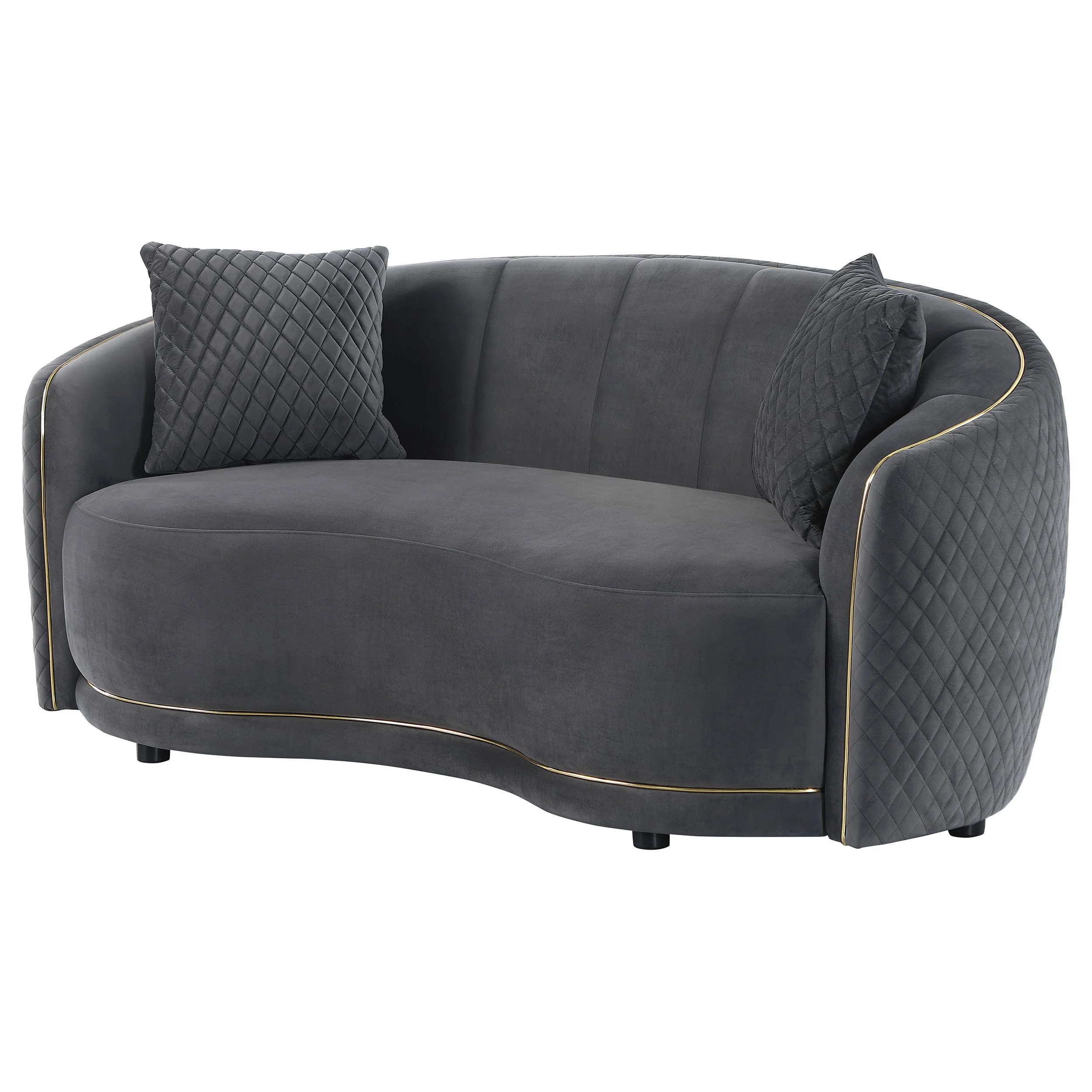 Brookside Velvet Upholstered Curved Loveseat Dark Grey - Image 5