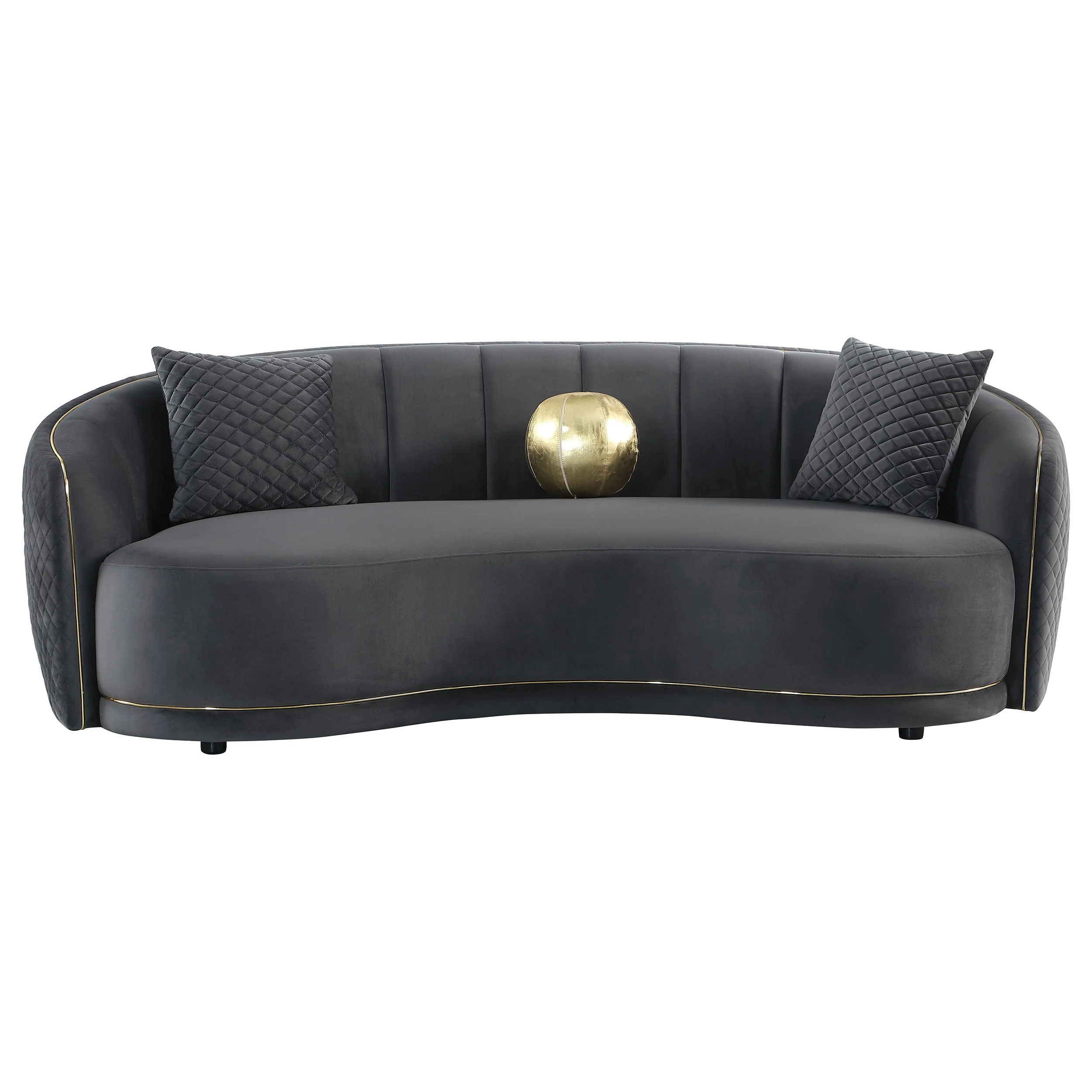 Brookside Velvet Upholstered Curved Sofa Dark Grey - Image 4