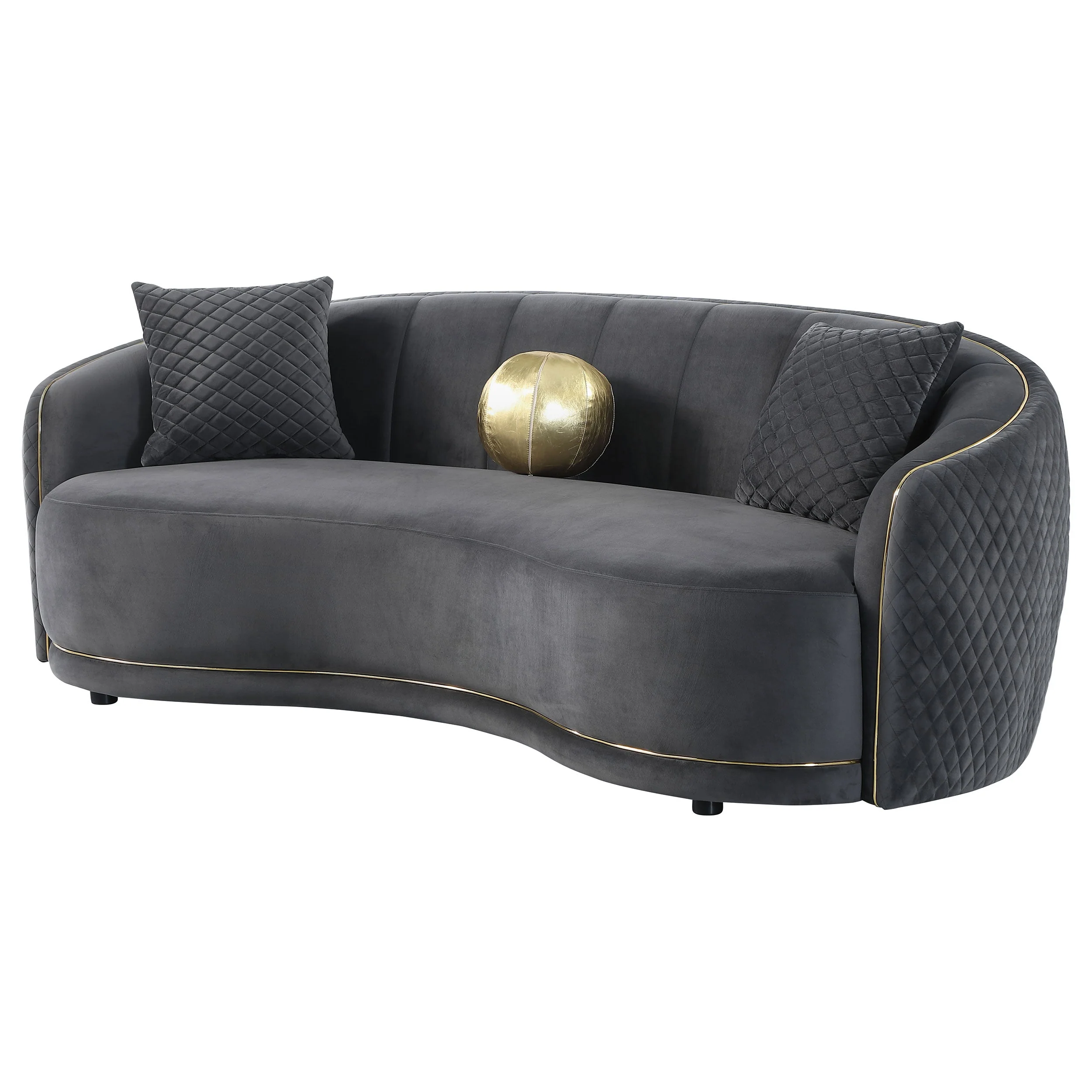 Brookside Velvet Upholstered Curved Sofa Dark Grey - Image 5
