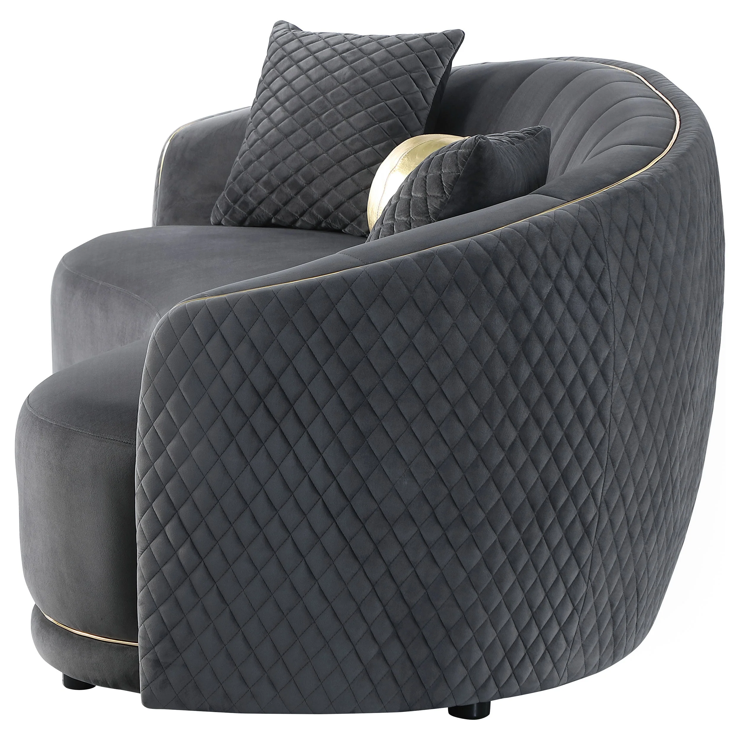 Brookside Velvet Upholstered Curved Sofa Dark Grey - Image 6