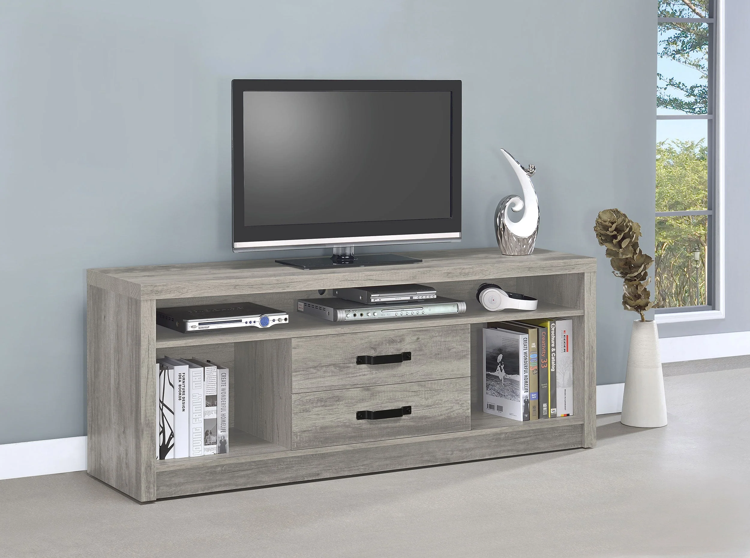 Burke 2-drawer Engineered Wood 59-inch TV Stand Grey Driftwood - Image 3