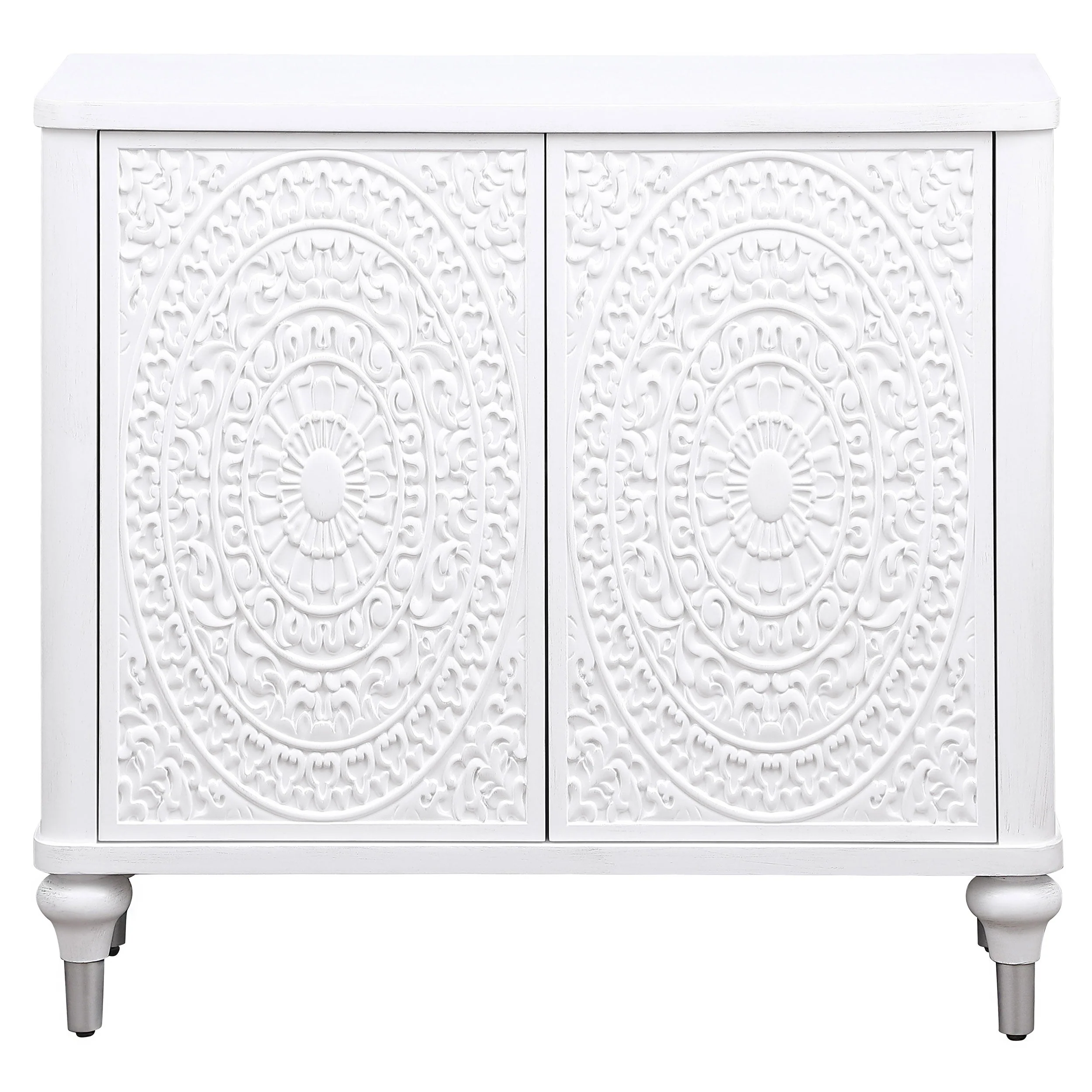 Cardella 2-door Mandala Accent Cabinet Distressed White - Image 4