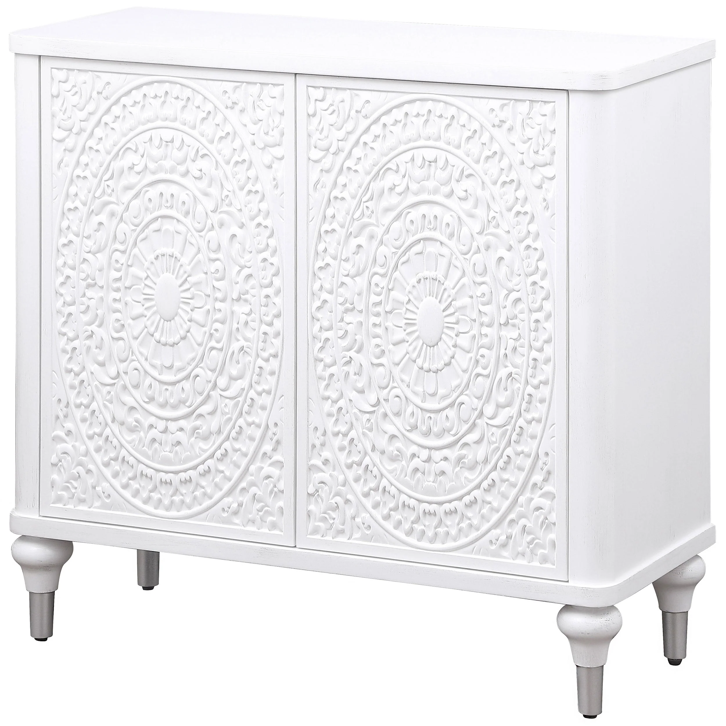 Cardella 2-door Mandala Accent Cabinet Distressed White - Image 6