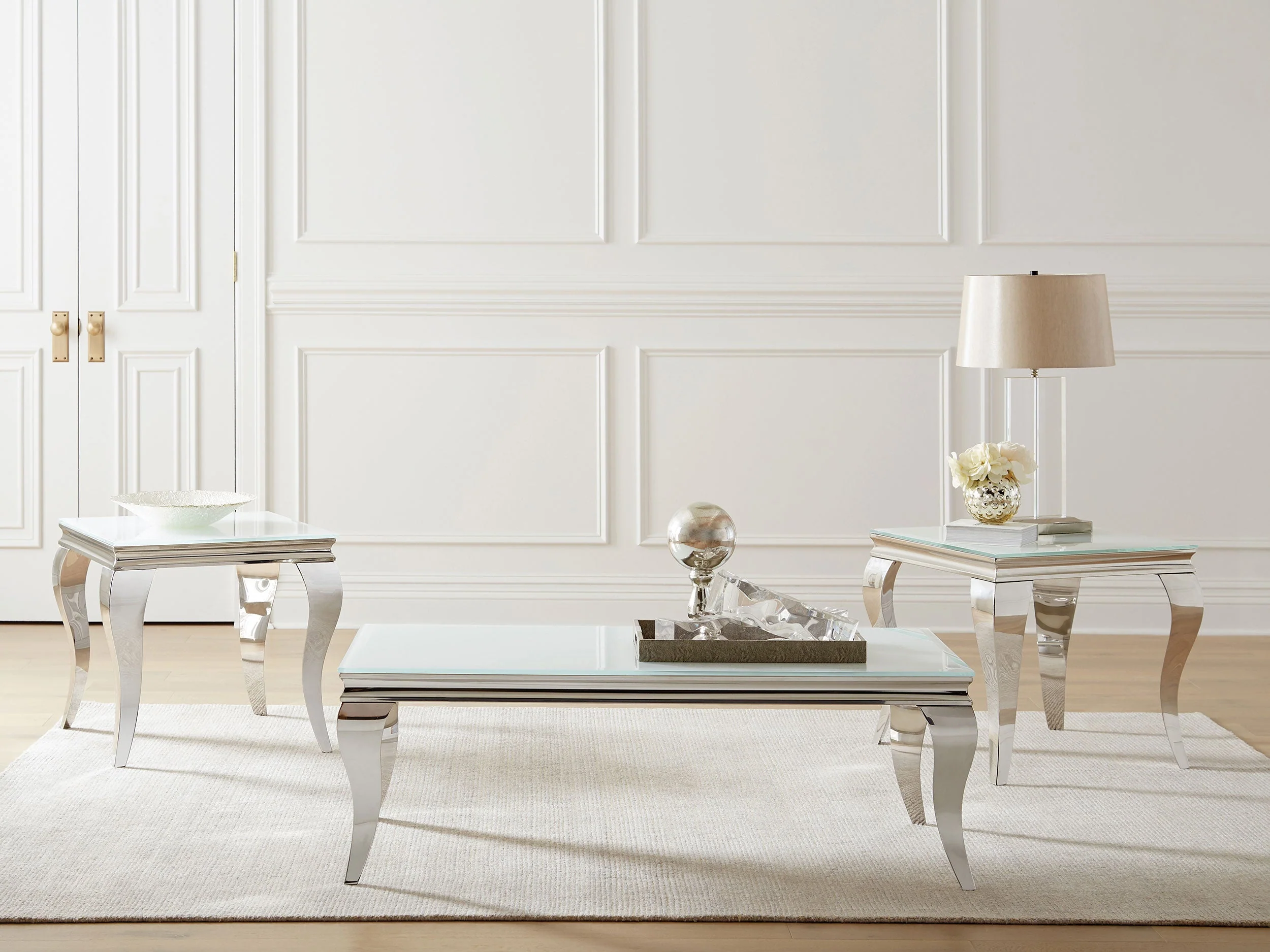 Carone Square Glass Top End Side Table White and Chrome - Image 5