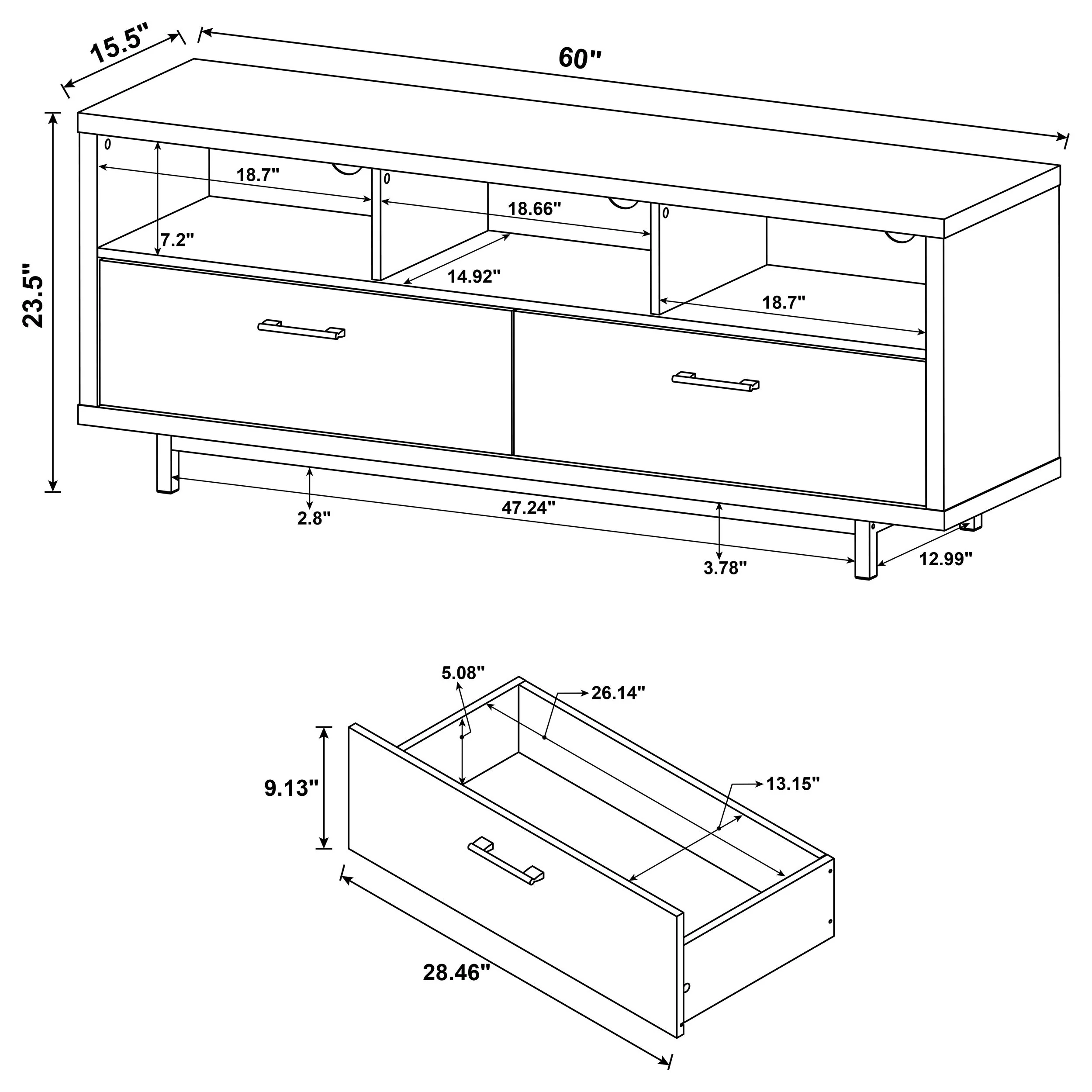 Casey 2-drawer Engineered Wood 60-inch TV Stand - Image 15