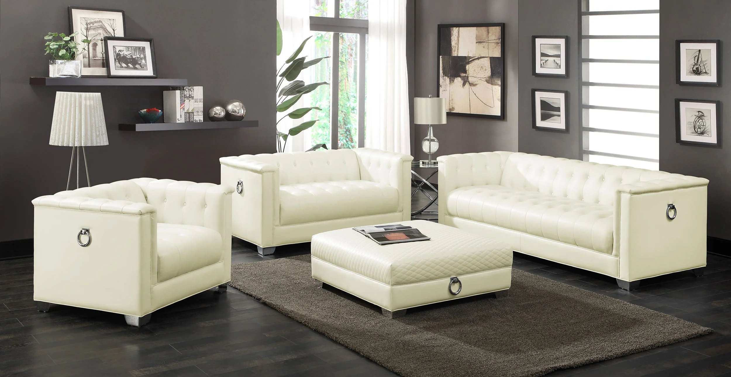 Chaviano Upholstered Track Arm Loveseat Pearl White - Image 12