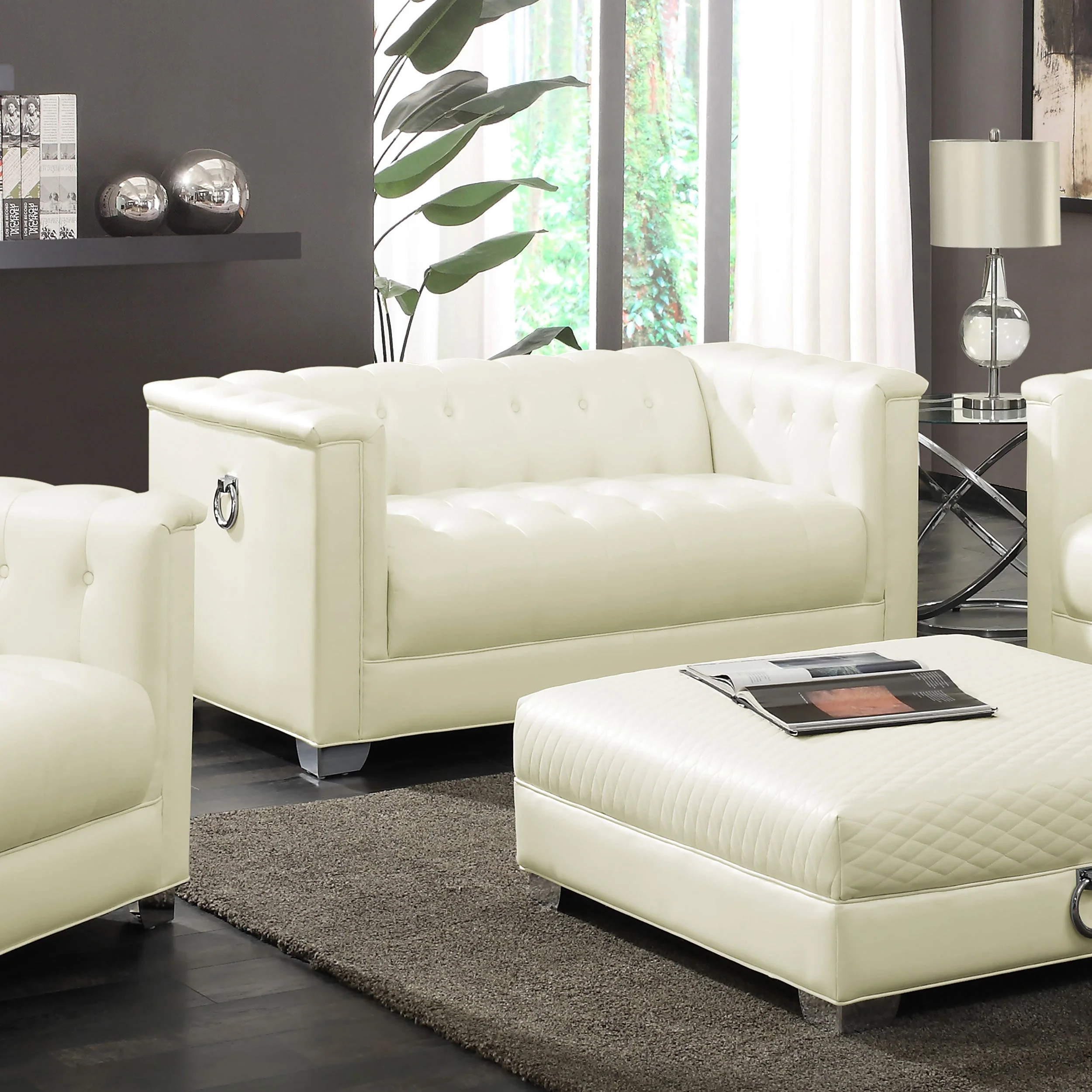 Chaviano Upholstered Track Arm Loveseat Pearl White - Image 3