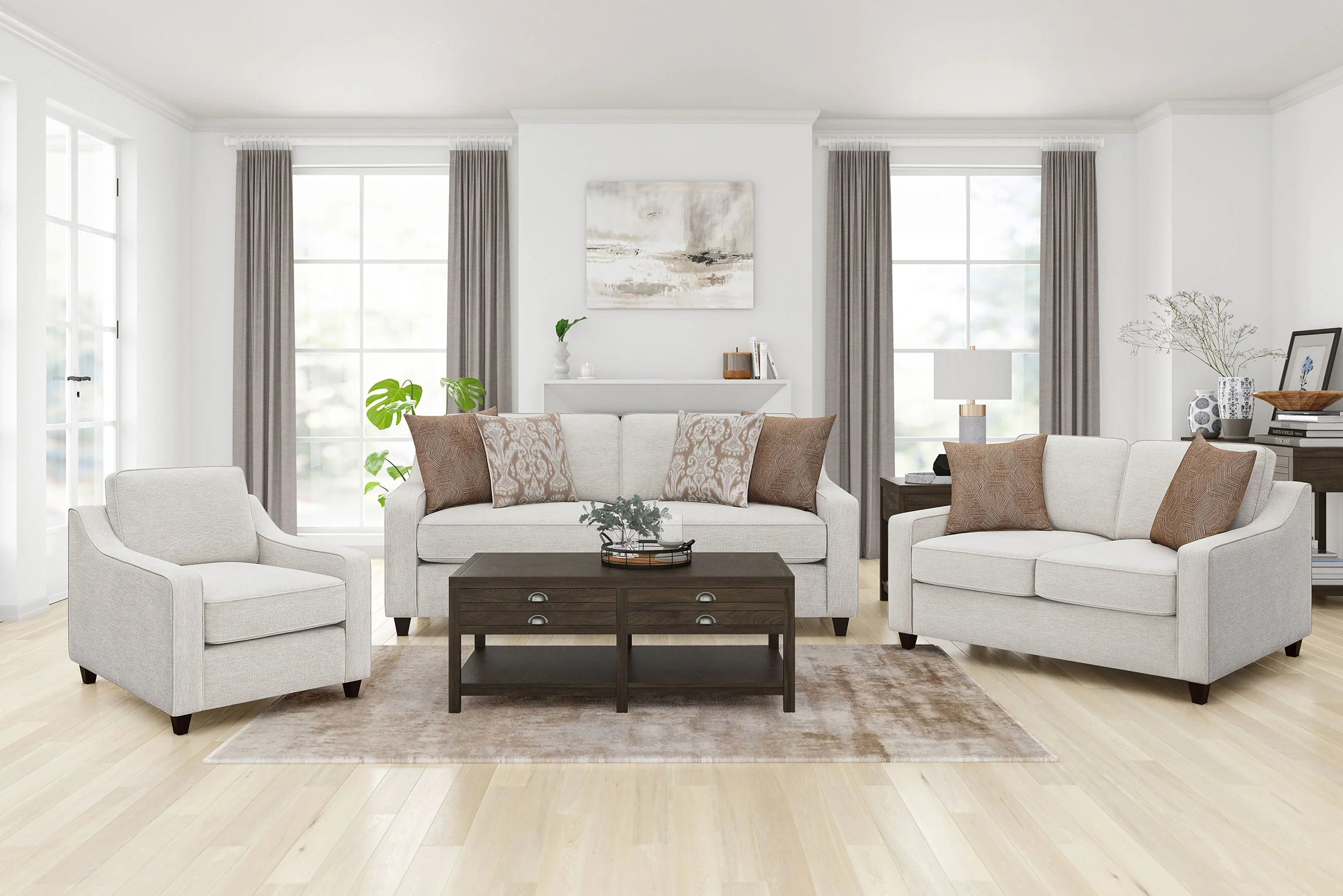 Christine Upholstered Sloped Arm Sofa Set Beige - Image 4