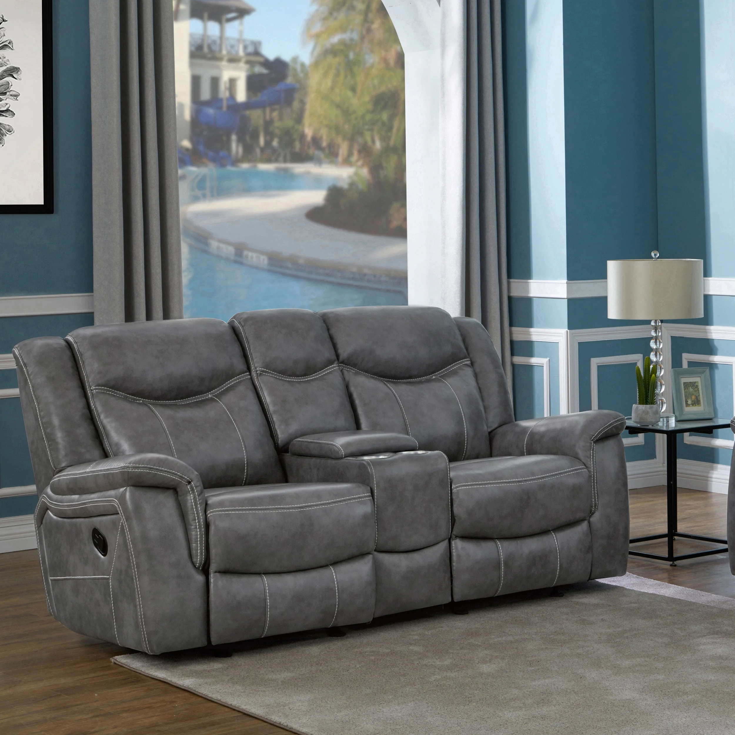 Conrad Upholstered Padded Arm Glider Loveseat Grey - Image 3