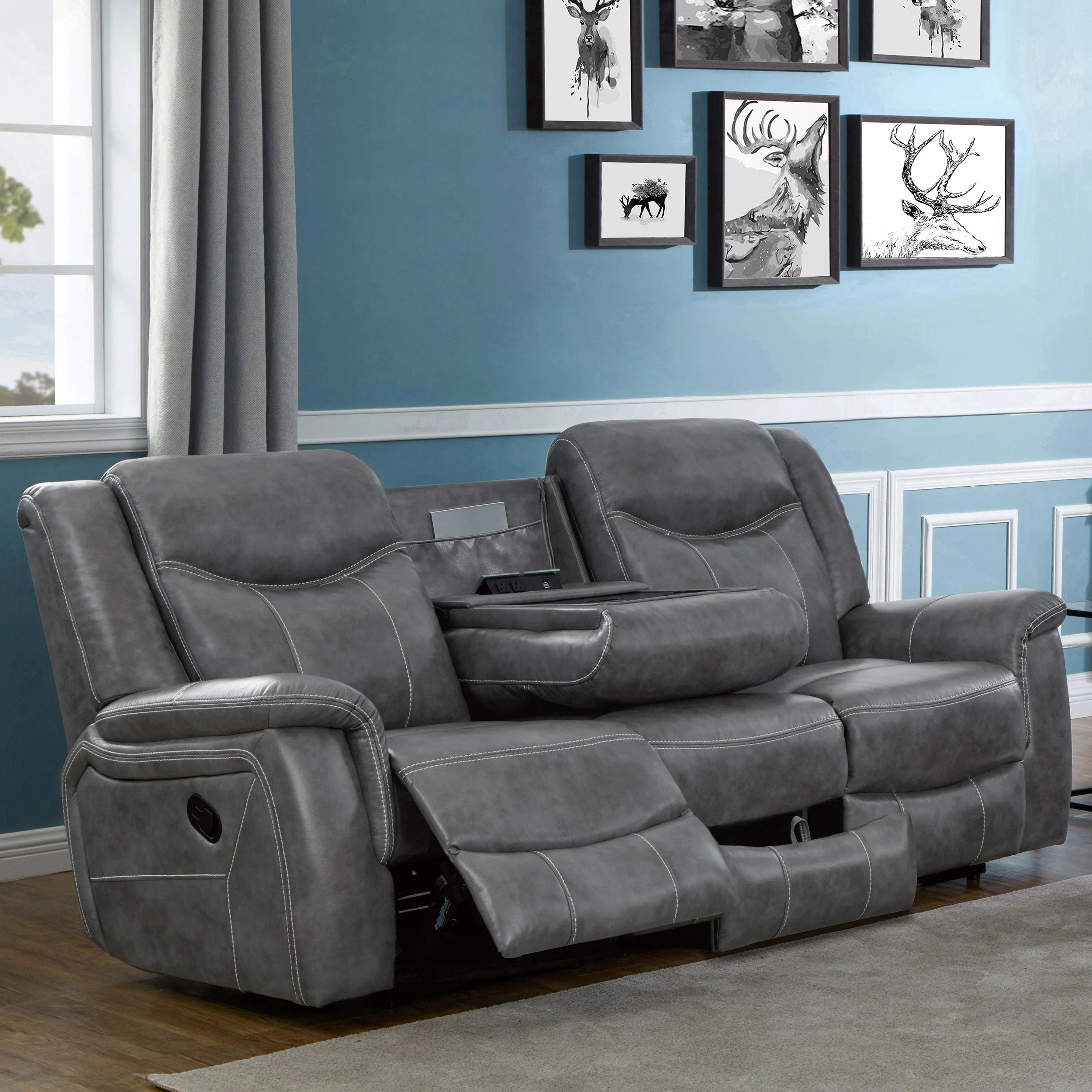 Conrad Upholstered Padded Arm Motion Sofa Grey - Image 3