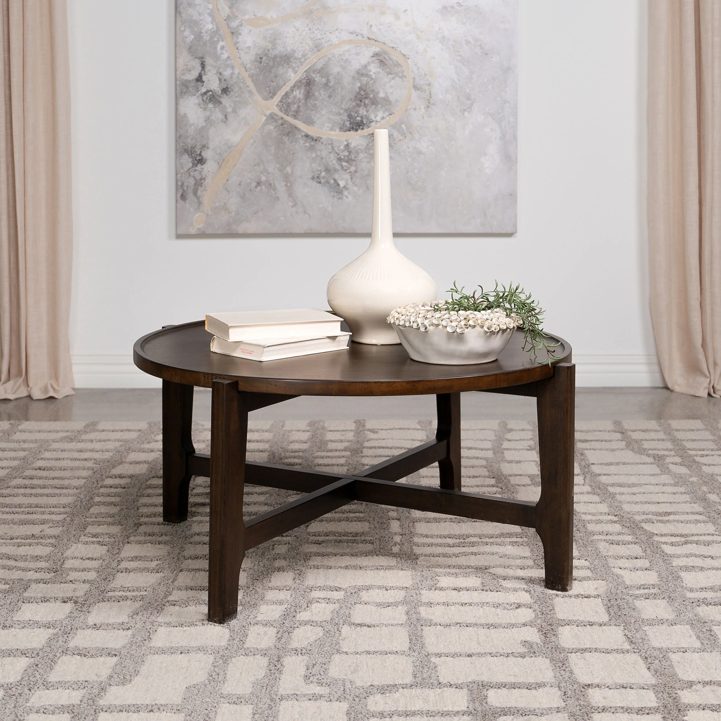 Cota Round Solid Wood Coffee Table Dark Brown - Image 3