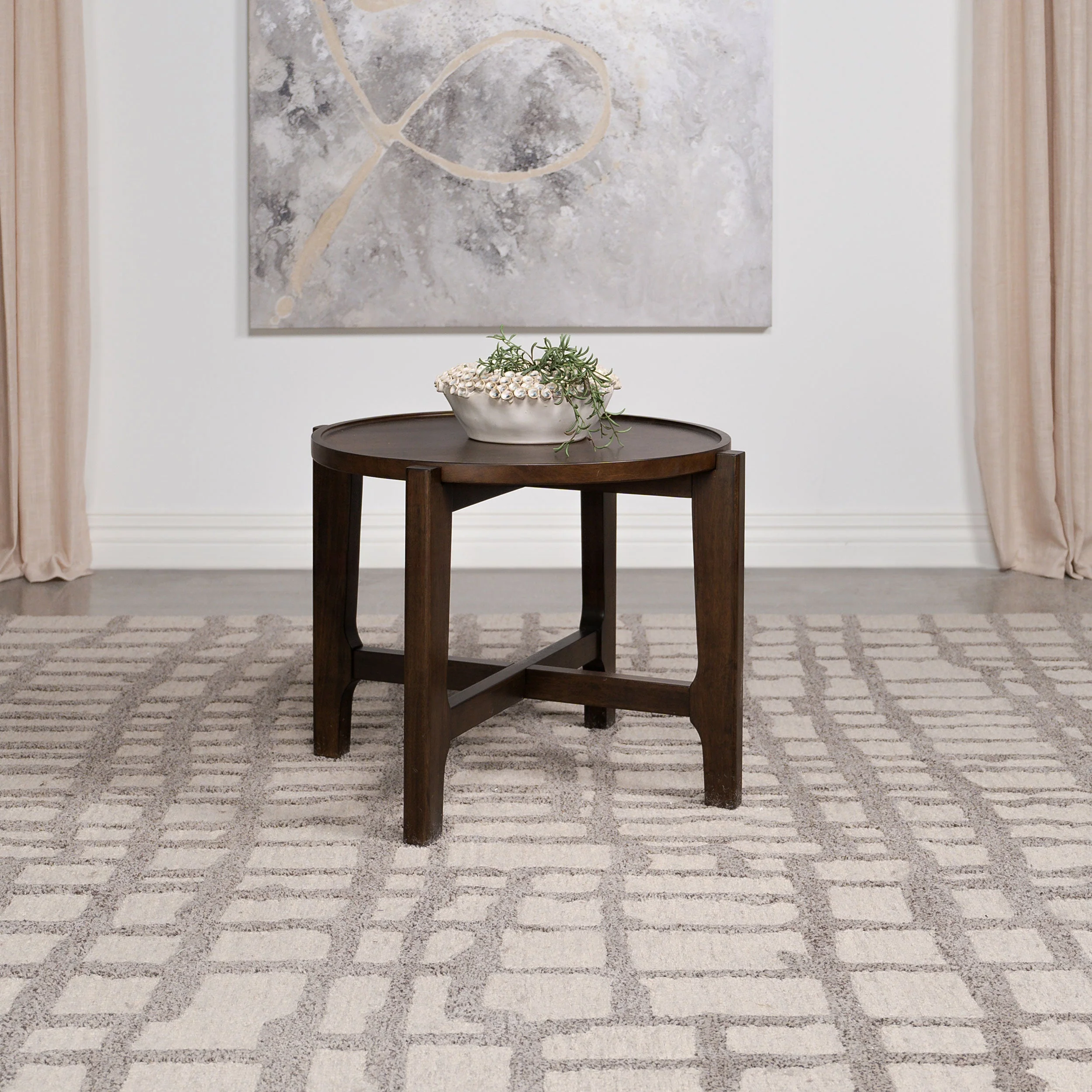 Cota Round Solid Wood End Table Dark Brown - Image 3