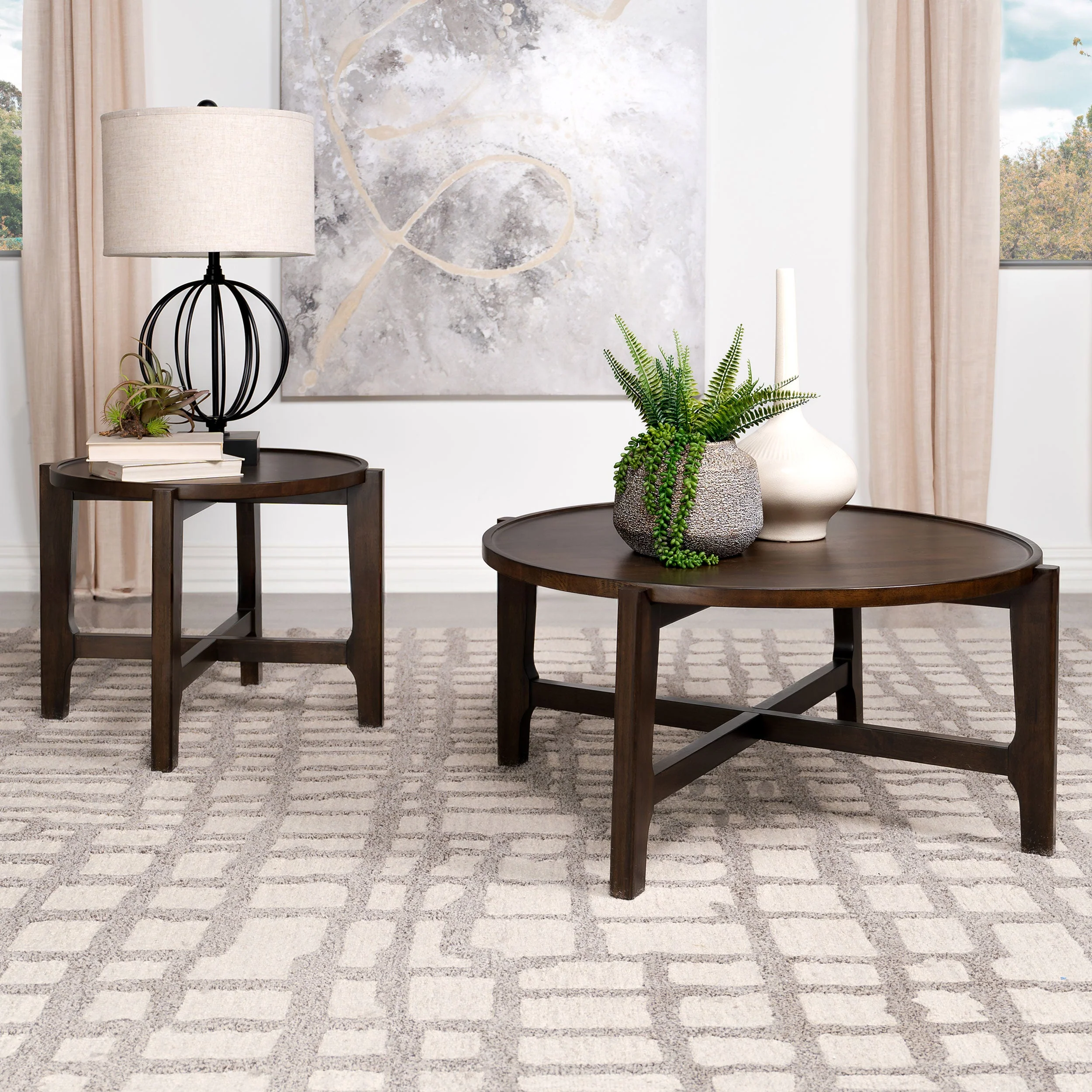 Cota Round Solid Wood End Table Dark Brown - Image 8