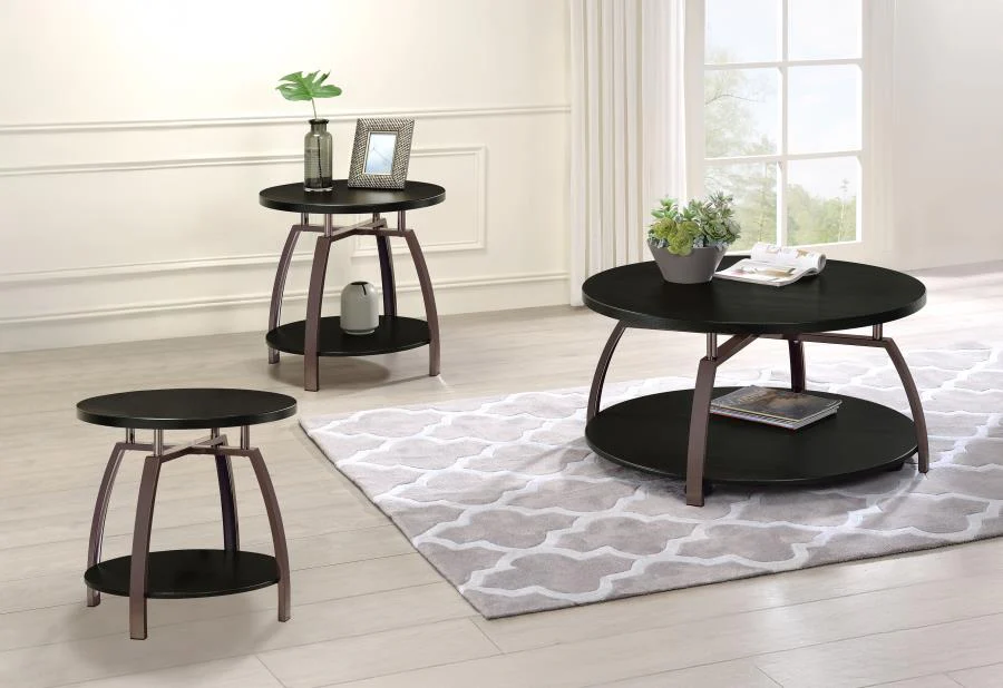 Dacre Round Coffee and End Table Set Dark Charcoal - Image 2