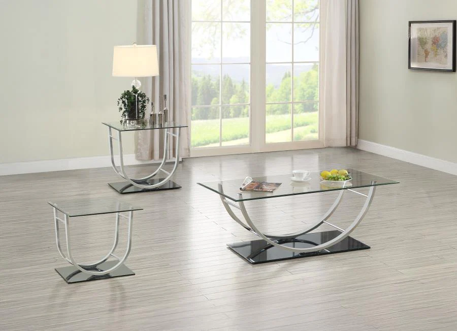 Danville Glass Top Coffee and End Table Set Chrome - Image 2