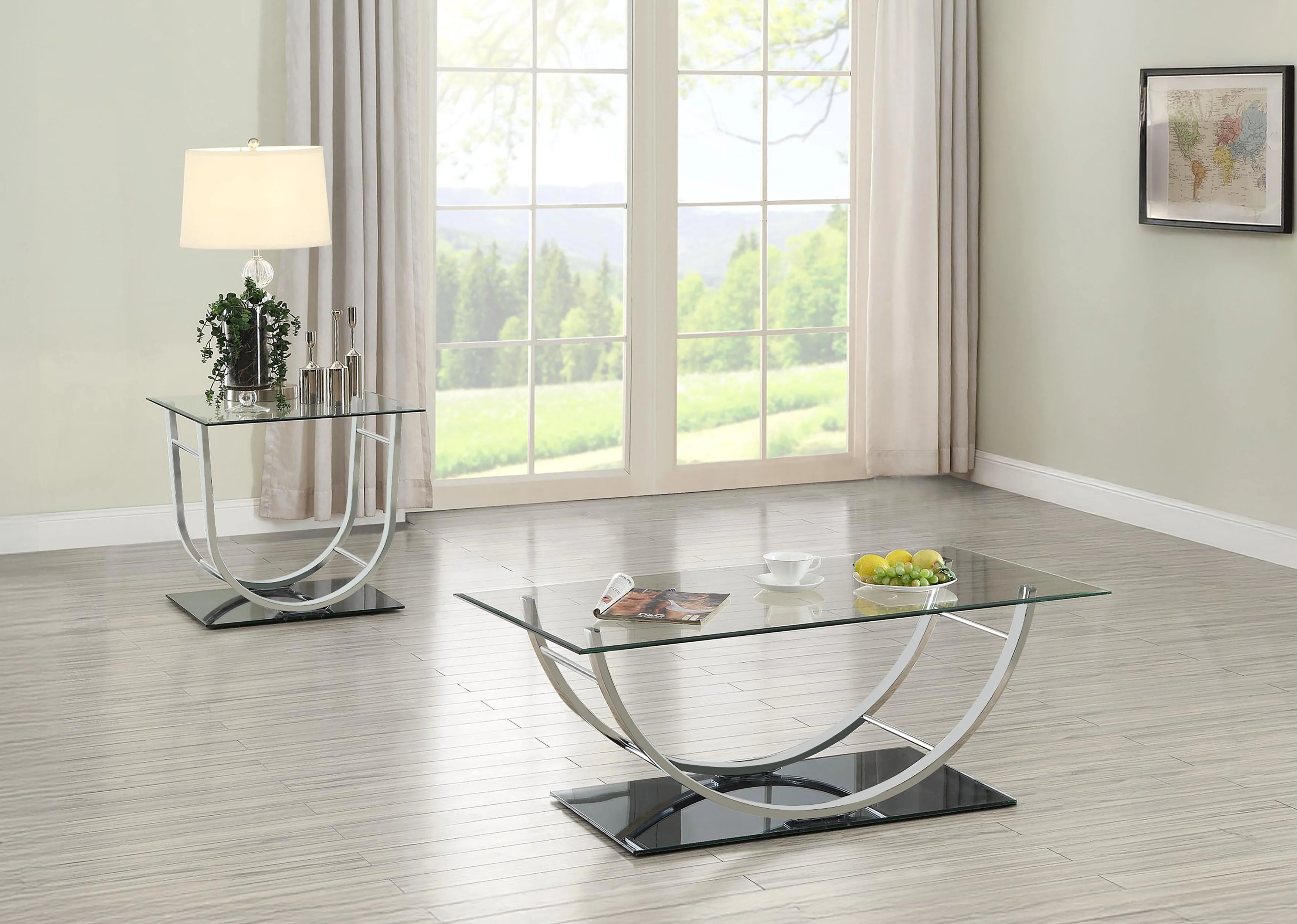 Danville Glass Top Coffee and End Table Set Chrome - Image 3