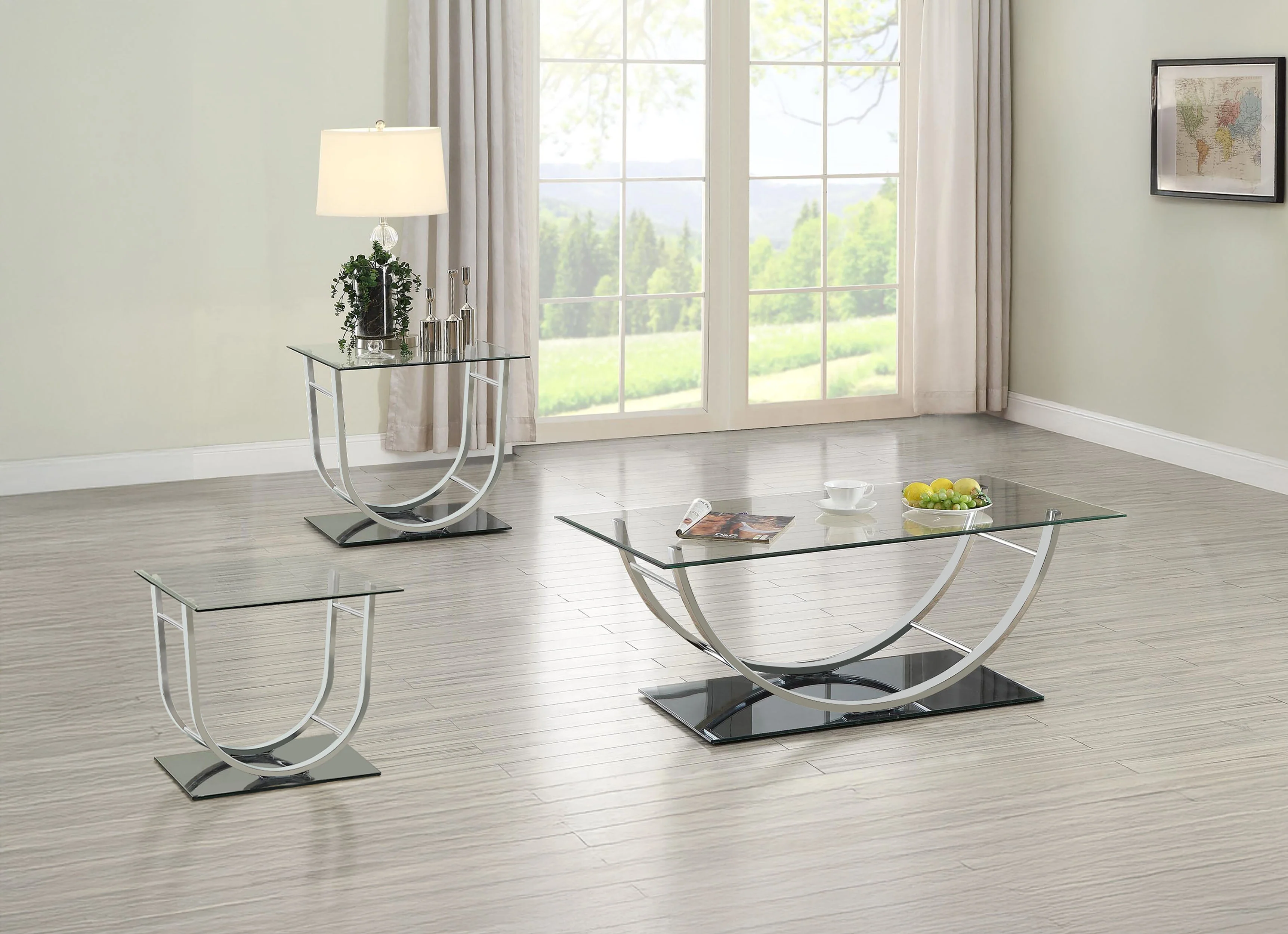 Danville Glass Top Coffee and End Table Set Chrome - Image 4