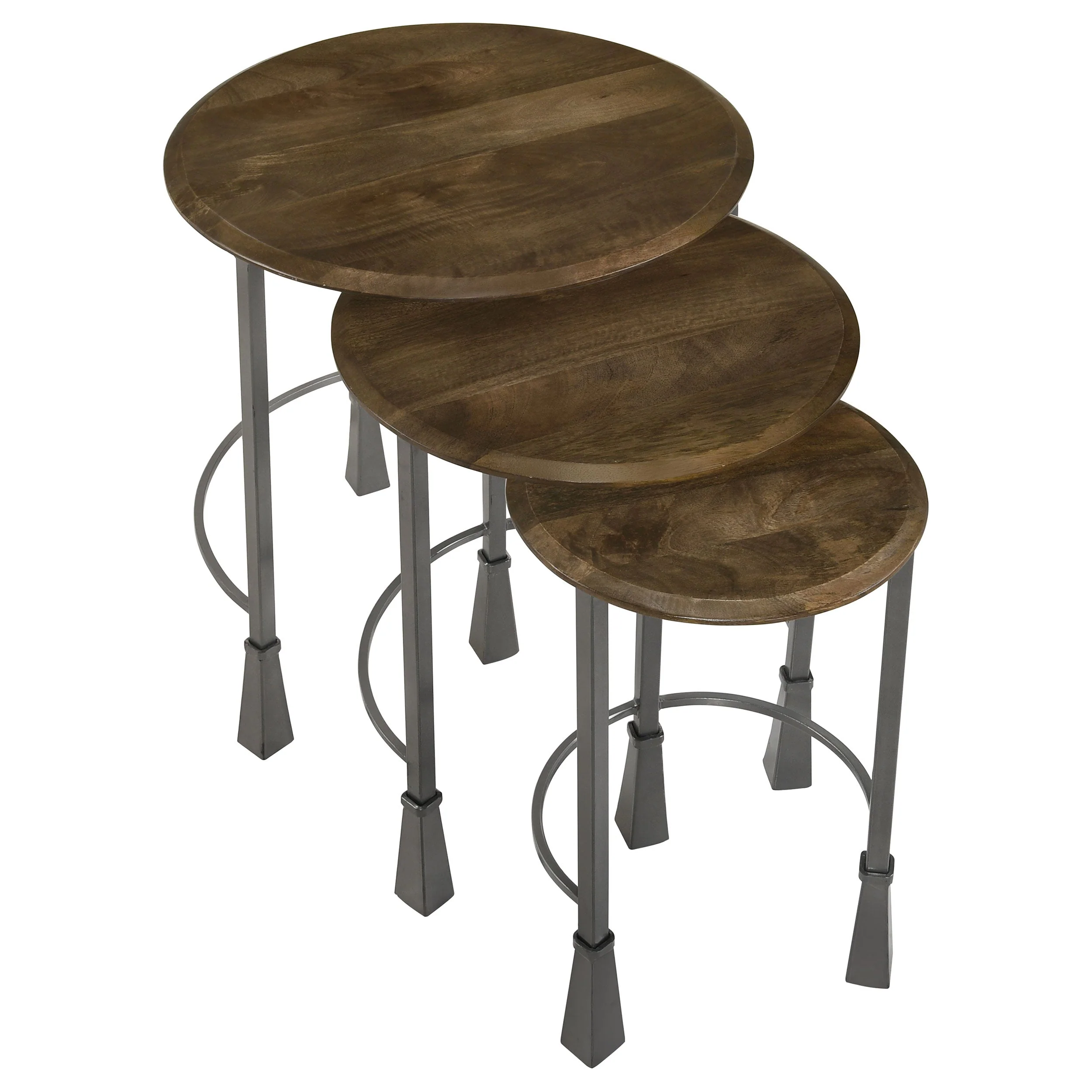 Deja 3-piece Round Nesting Table Set Natural and Gunmetal - Image 4