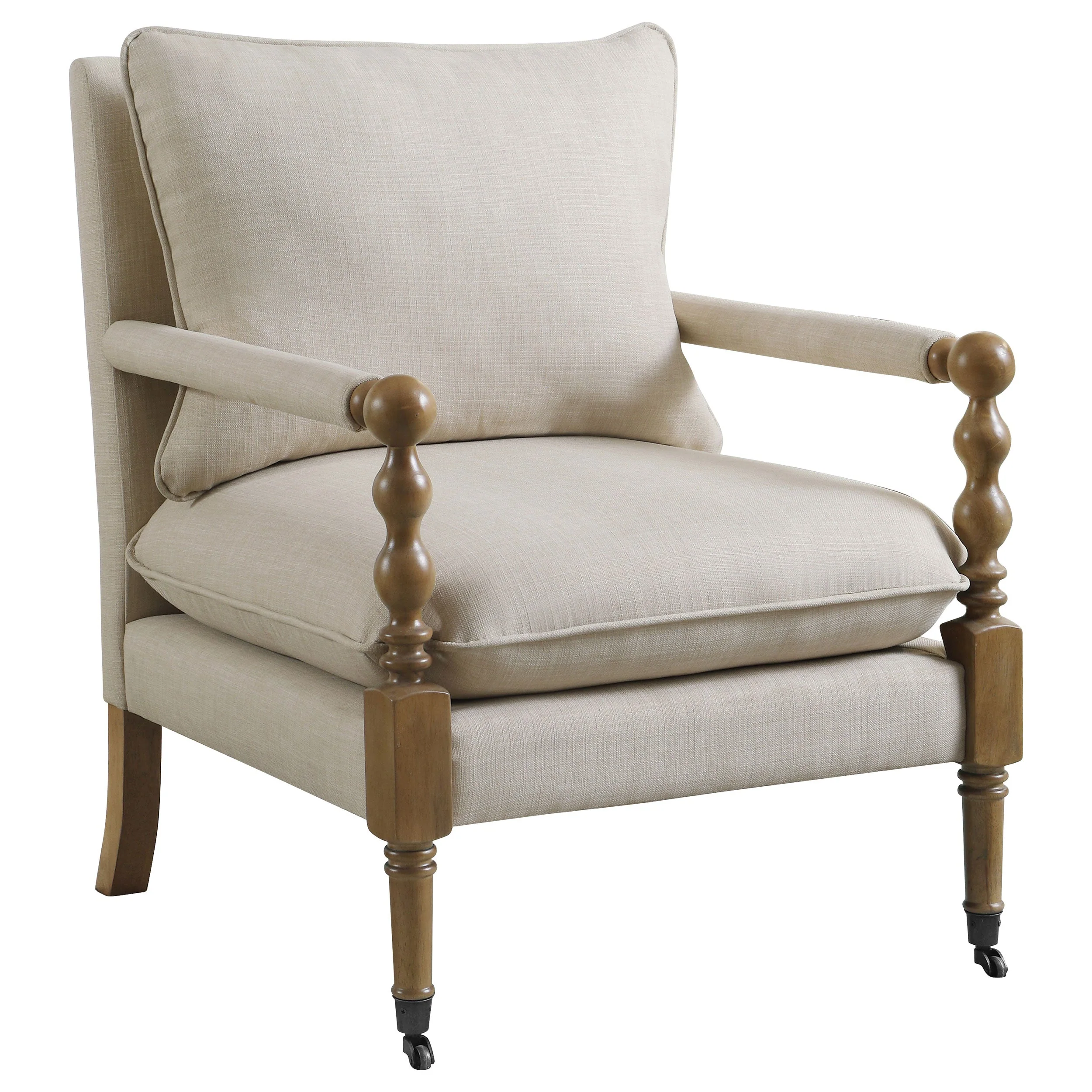 Dempsy Upholstered Accent Chair with Casters Beige - Image 2