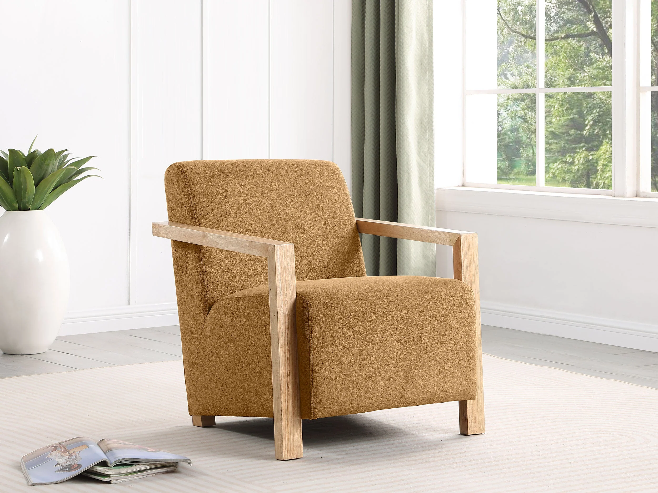 Diego Upholstered Accent Arm Chair with Wood Arms - Image 5