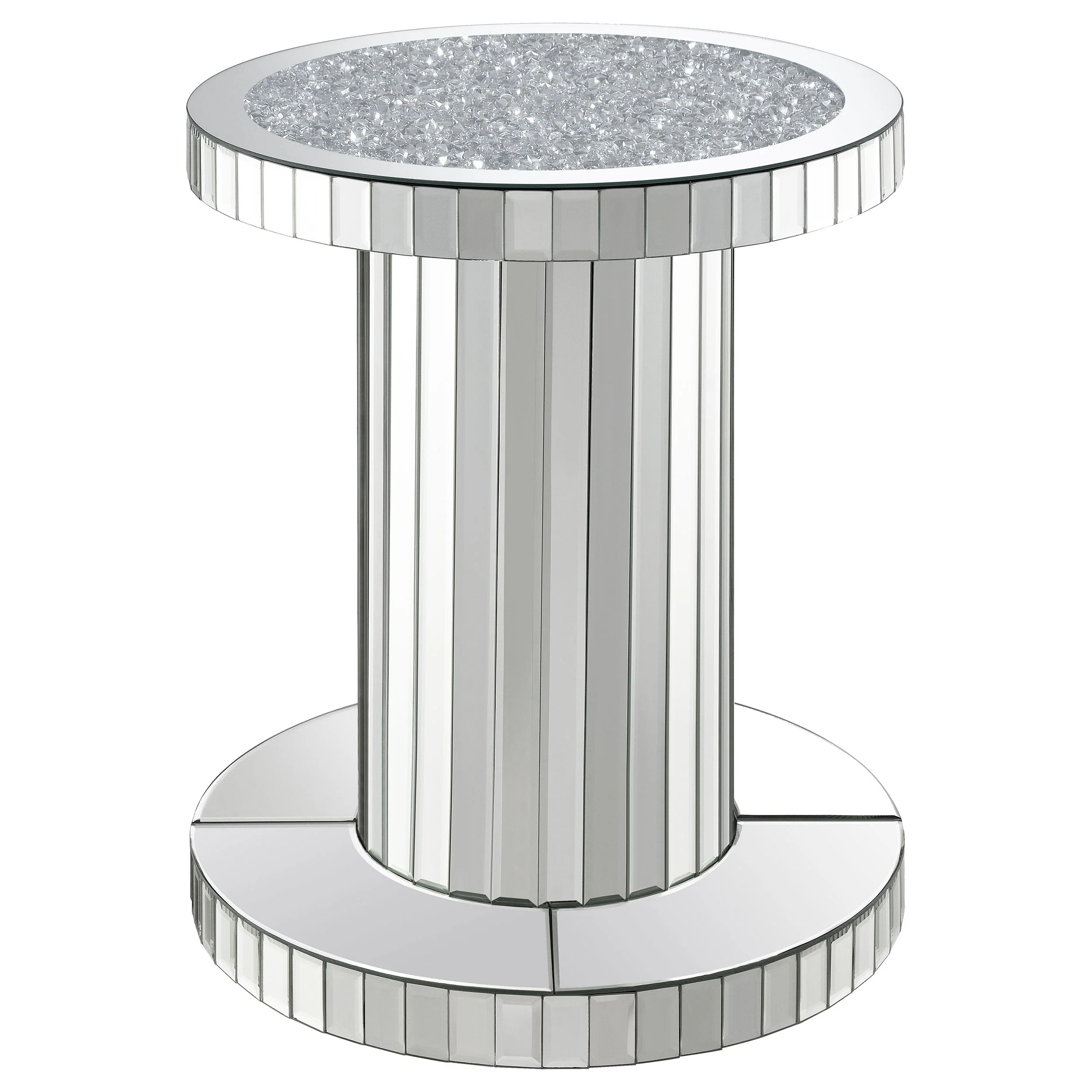 Dorielle Round Mirrored Acrylic Crystal Side Table Silver - Image 2
