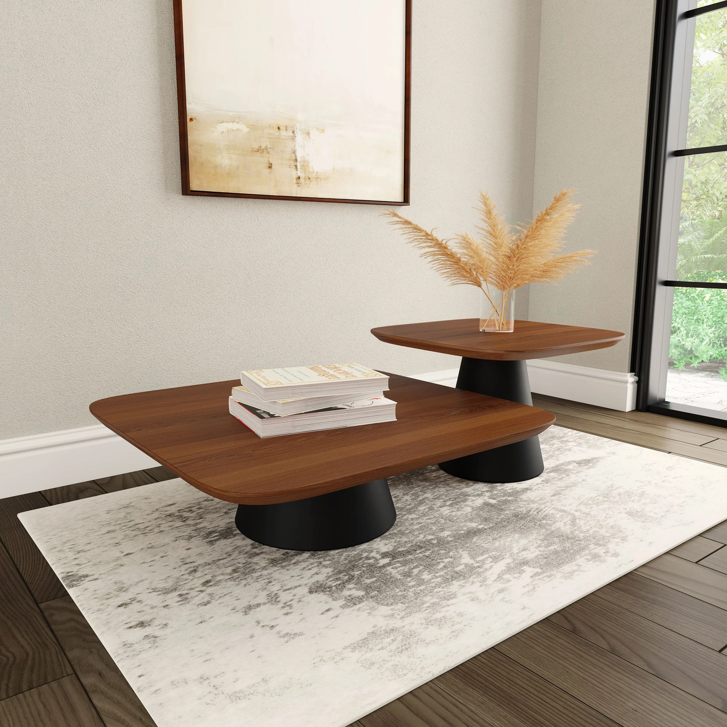 Eason 2-piece Coffee Table Set Walnut and Black - Image 3
