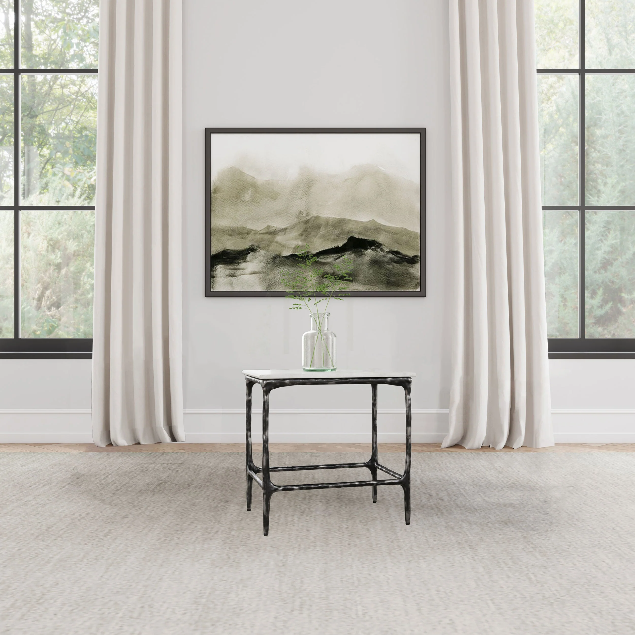 Ebby Square Genuine Marble Top Metal End Table White - Image 3
