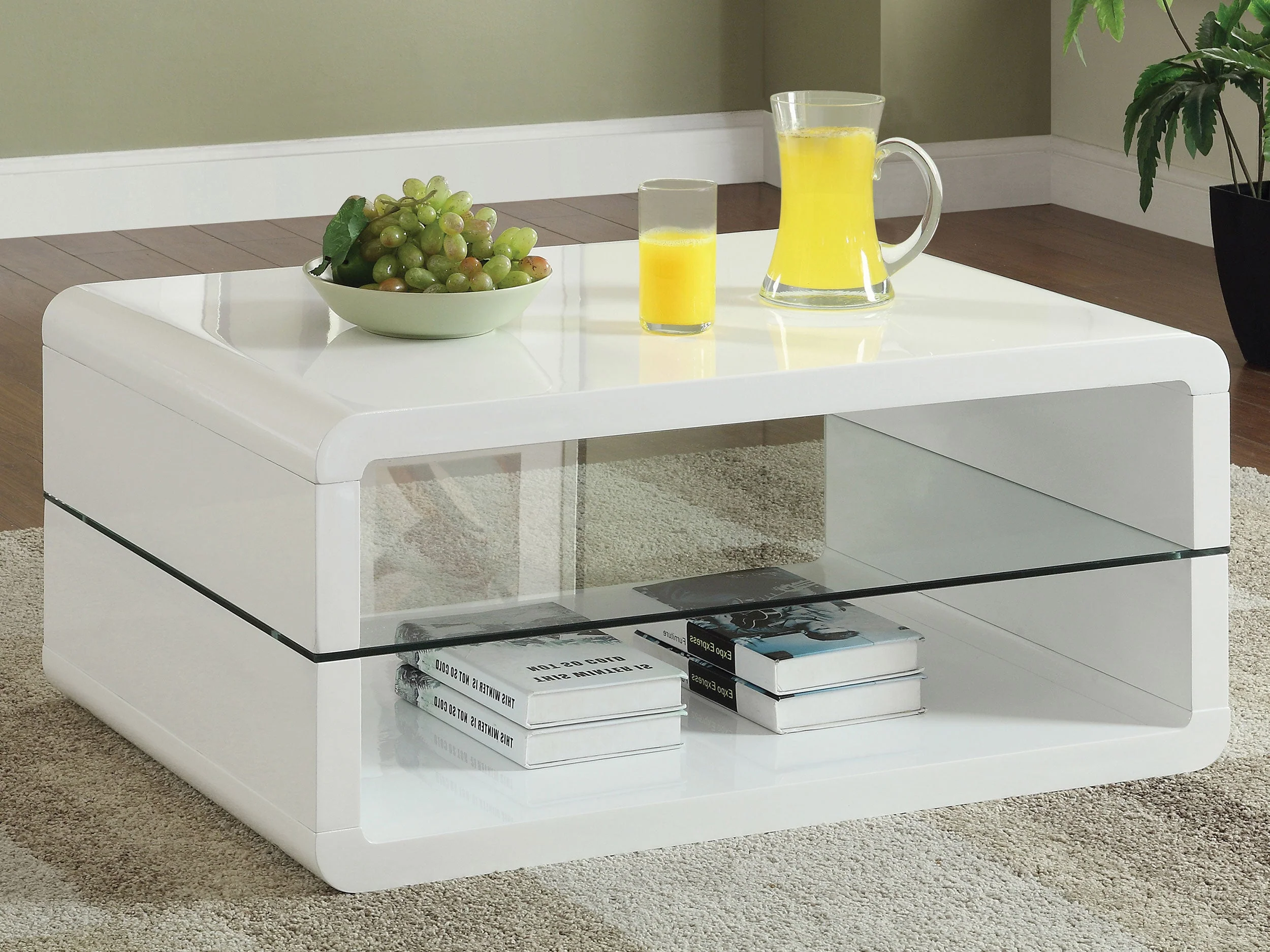 Elana 1-shelf Rectangular Coffee Table White High Gloss - Image 3