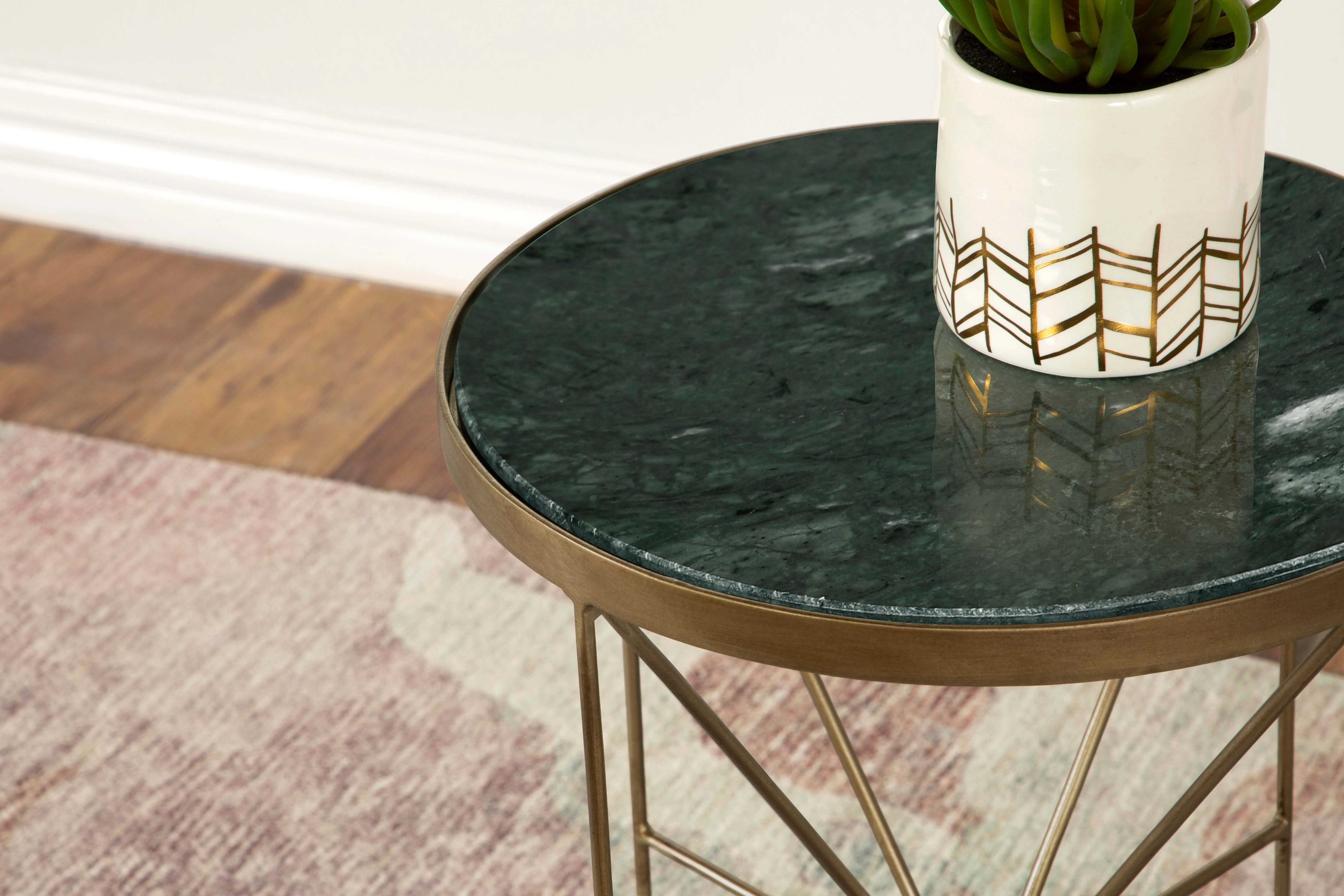 Eliska Round Green Marble Top Accent Side Table Antique Gold - Image 5