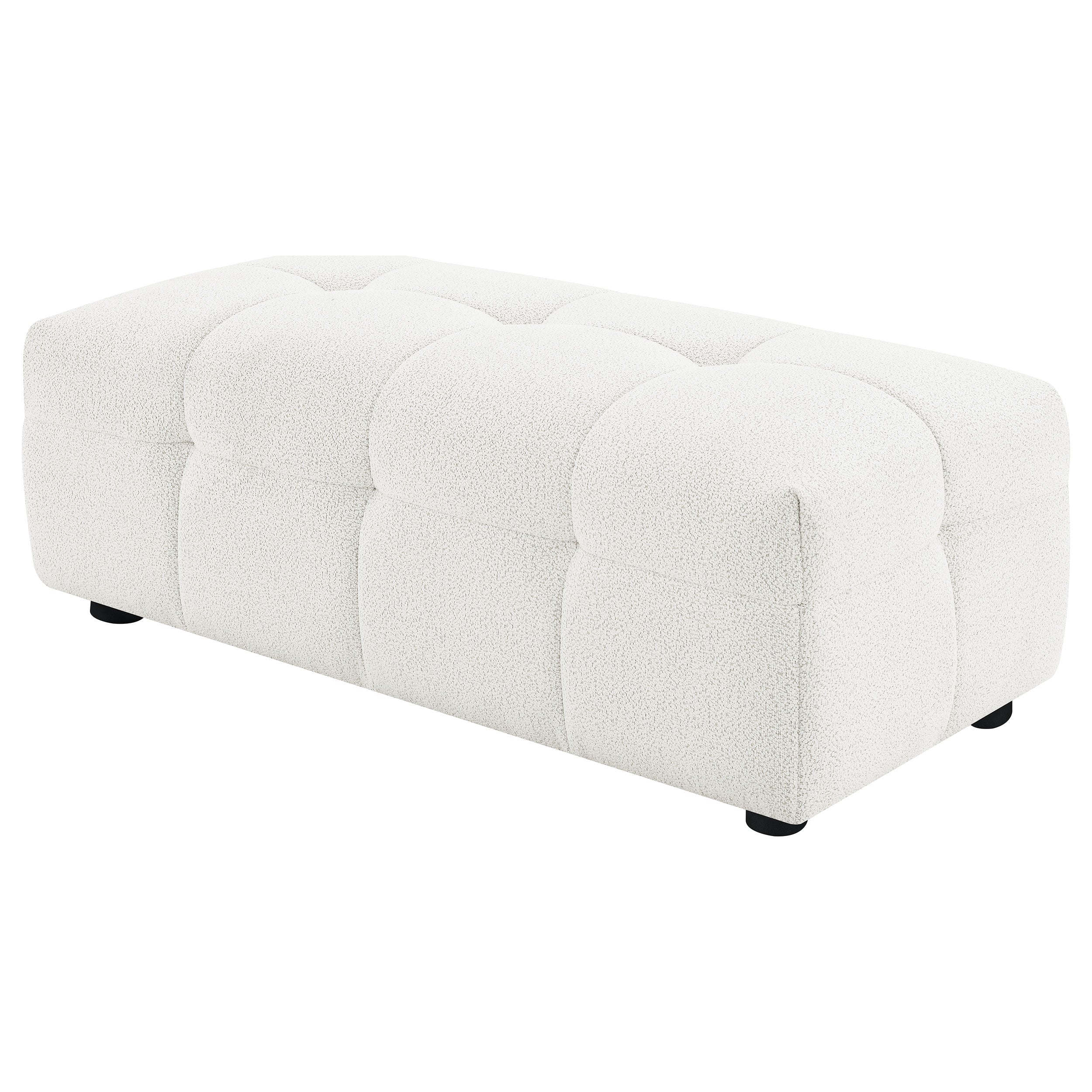 Everly Boucle Upholstered Rectangular Ottoman Off White - Image 5