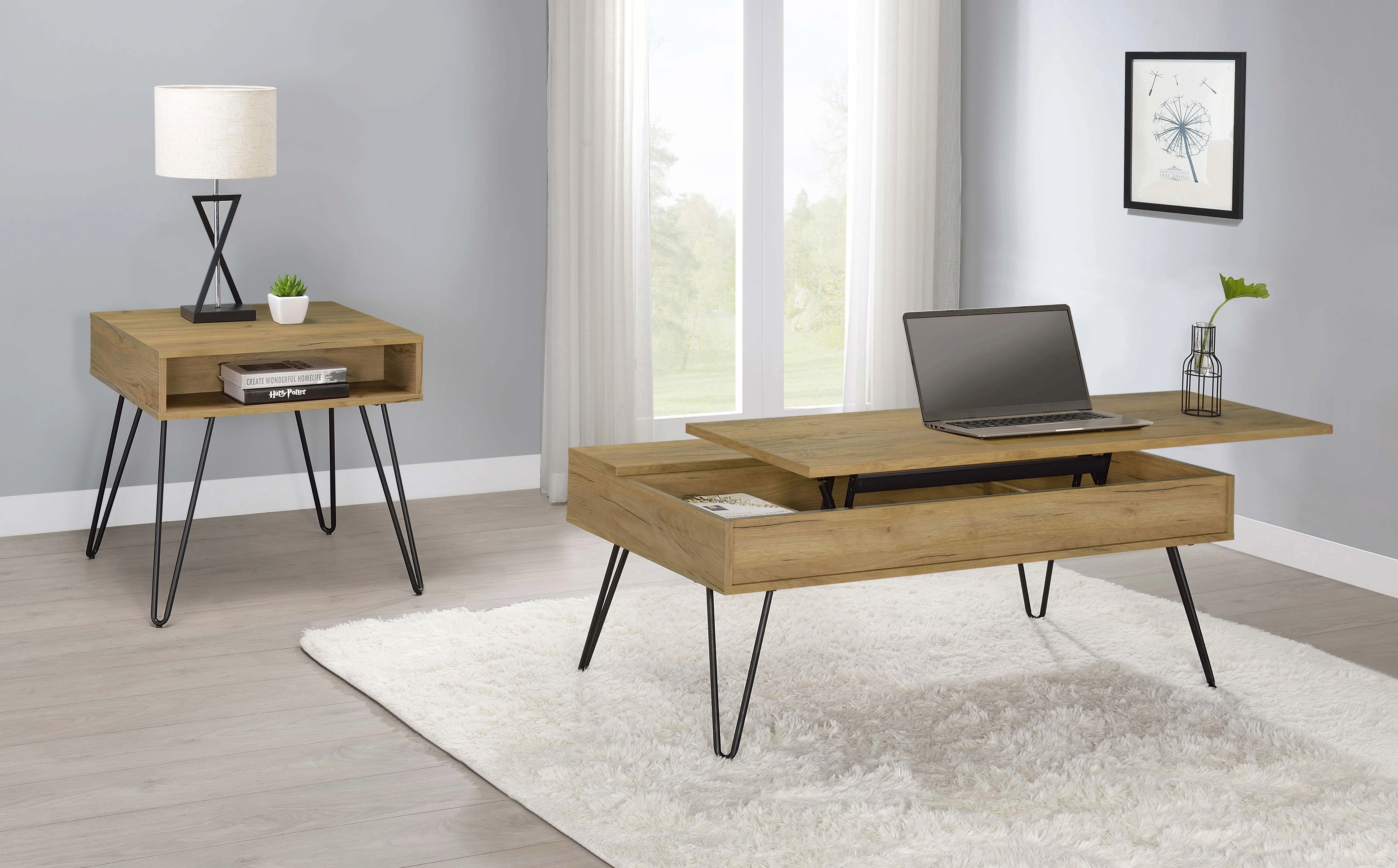 Fanning Engineered Wood Lift Top Coffee Table Golden Oak - Image 6