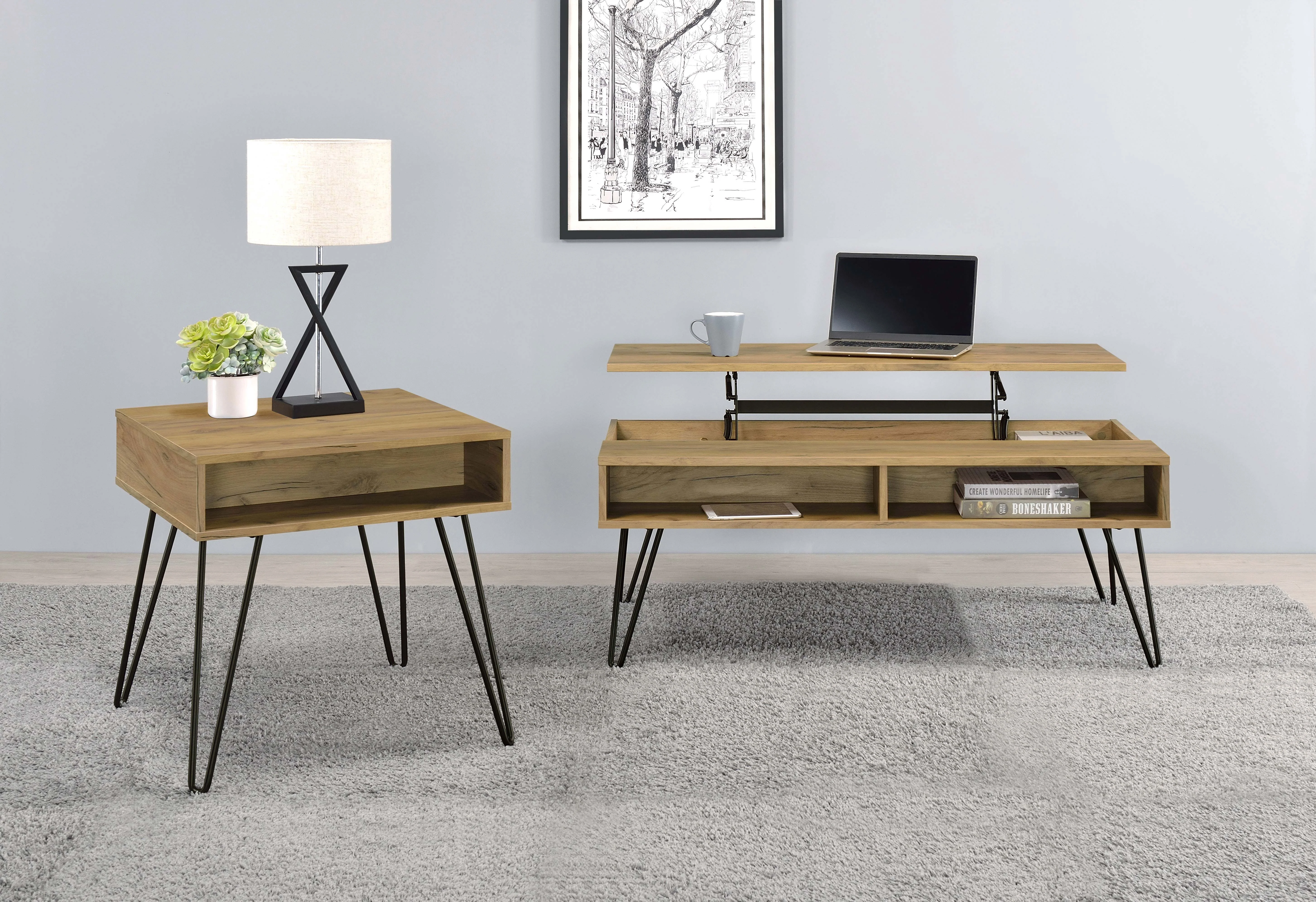 Fanning Engineered Wood Lift Top Coffee Table Golden Oak - Image 7