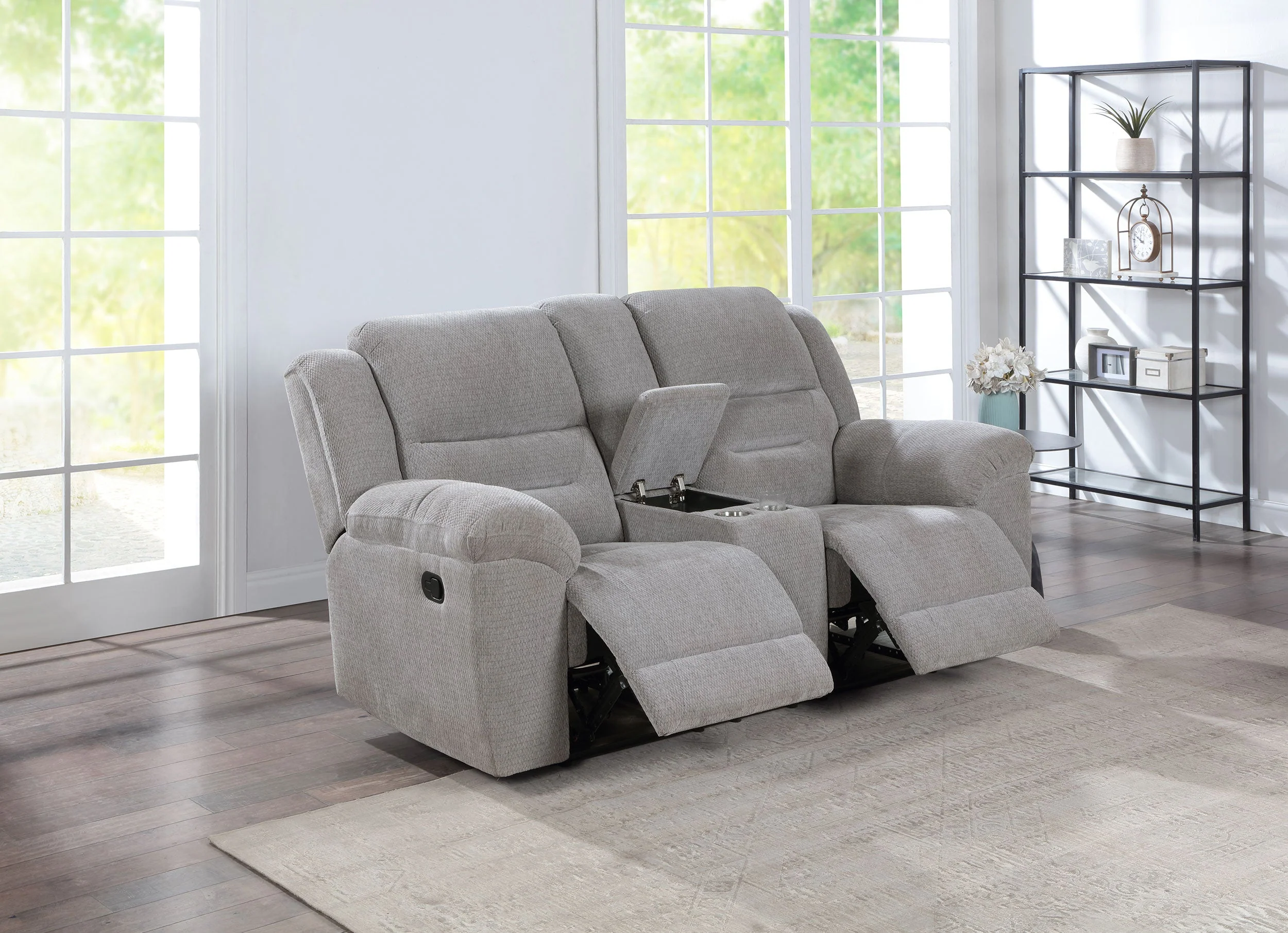 Gilson Chenille Upholstered Reclining Loveseat Grey - Image 4