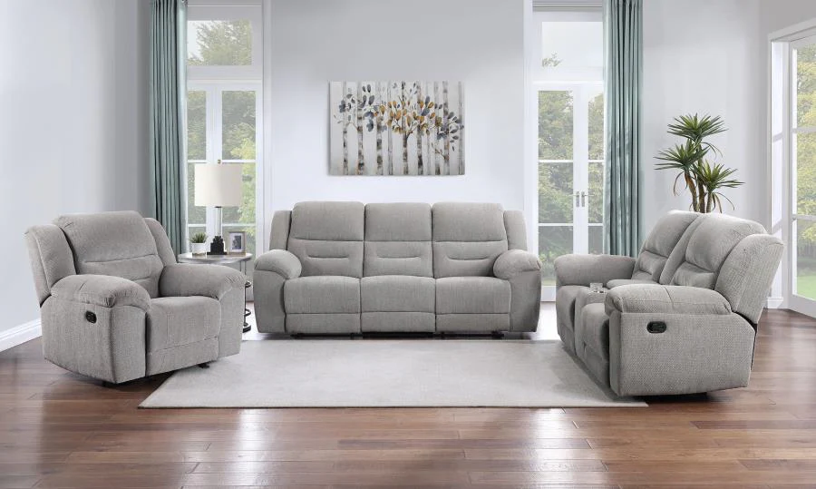Gilson Chenille Upholstered Reclining Sofa Set Grey - Image 2