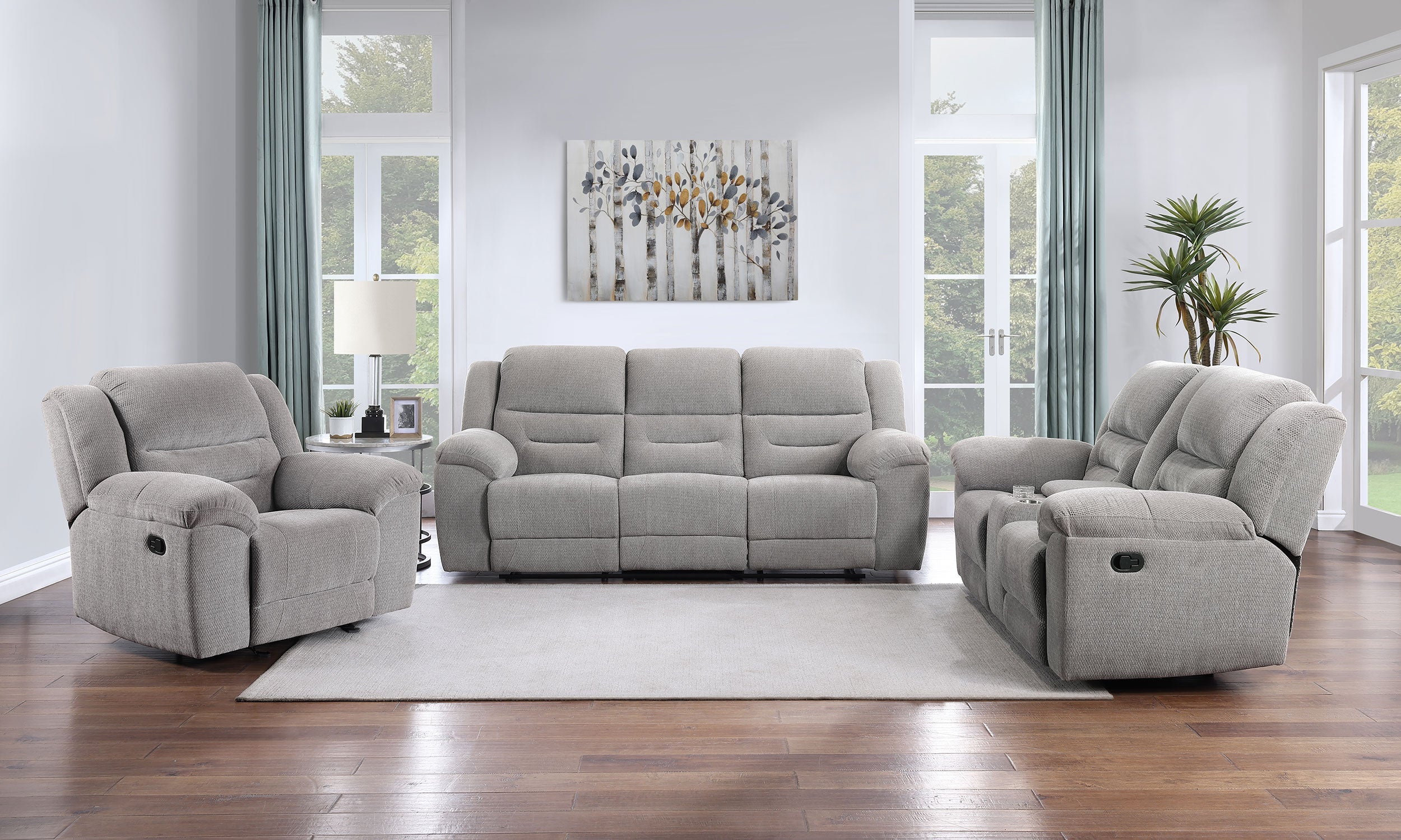 Gilson Chenille Upholstered Reclining Sofa Set Grey - Image 4