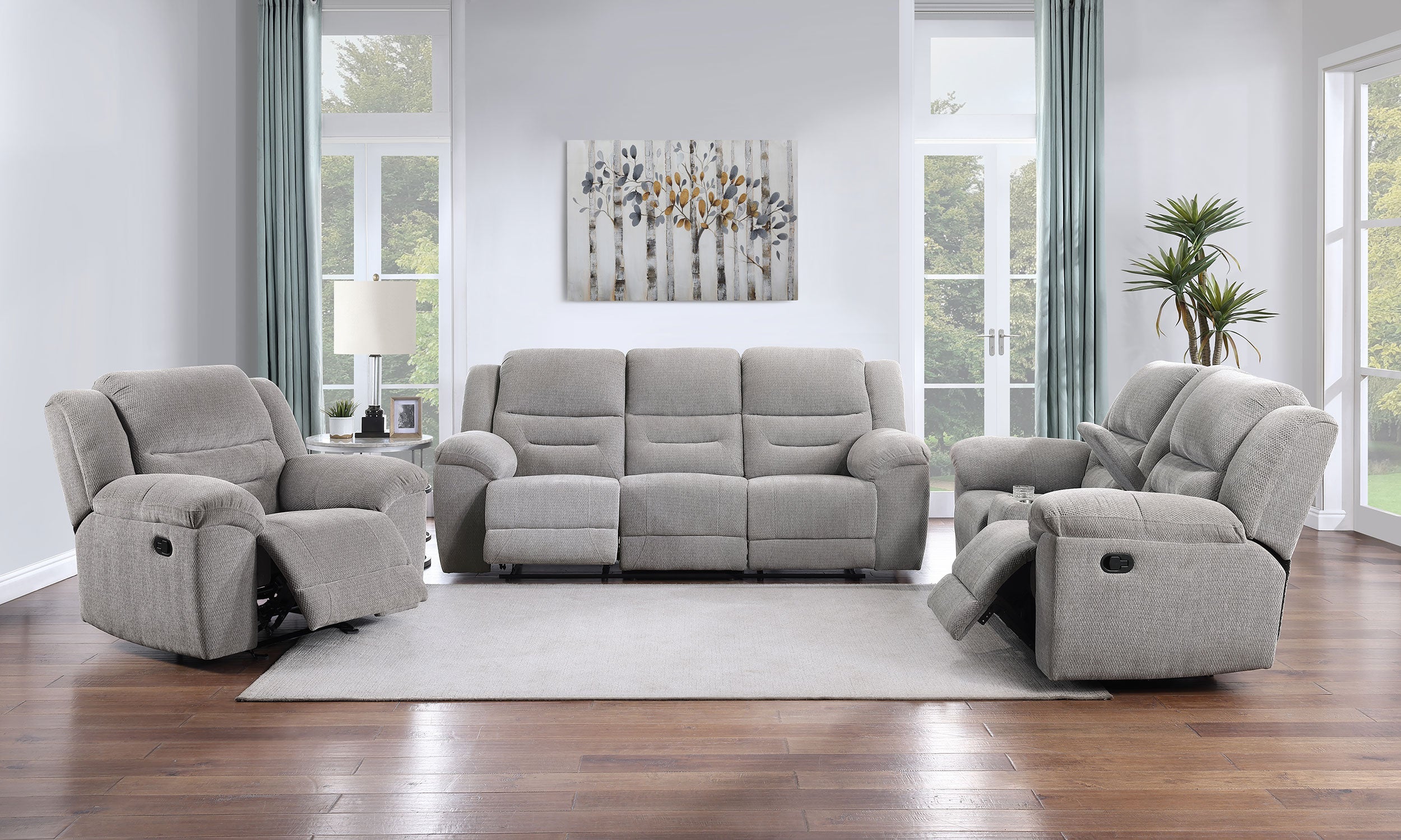 Gilson Chenille Upholstered Reclining Sofa Set Grey - Image 6