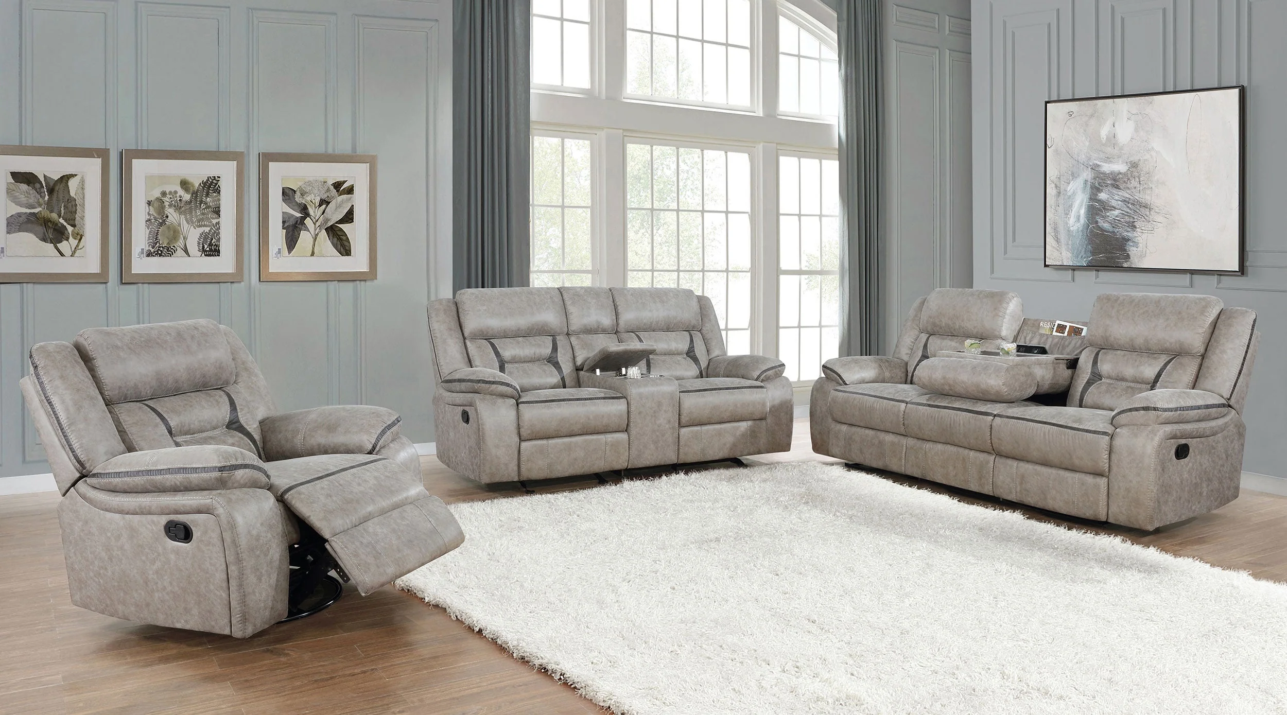 Greer Upholstered Reclining Sofa Set - Image 10