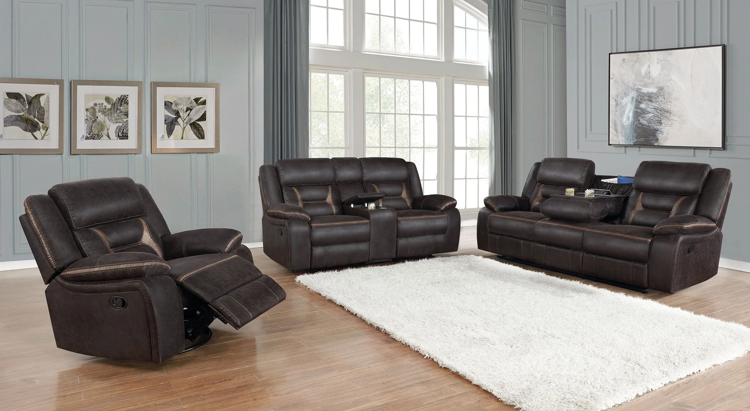 Greer Upholstered Reclining Sofa Set - Image 12