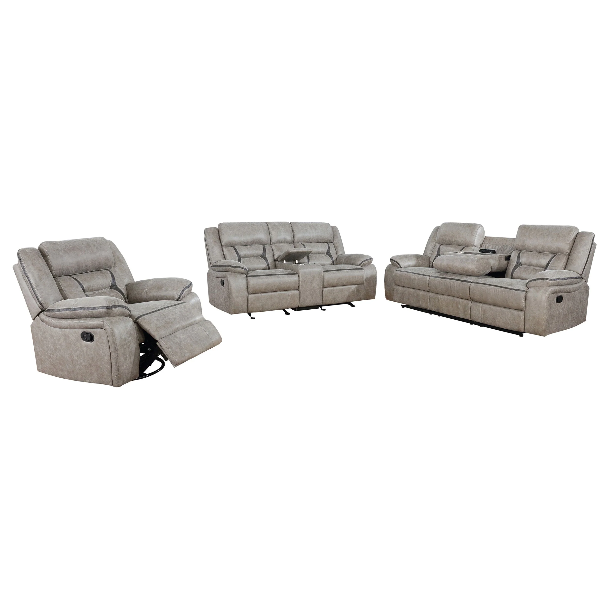 Greer Upholstered Reclining Sofa Set - Image 18