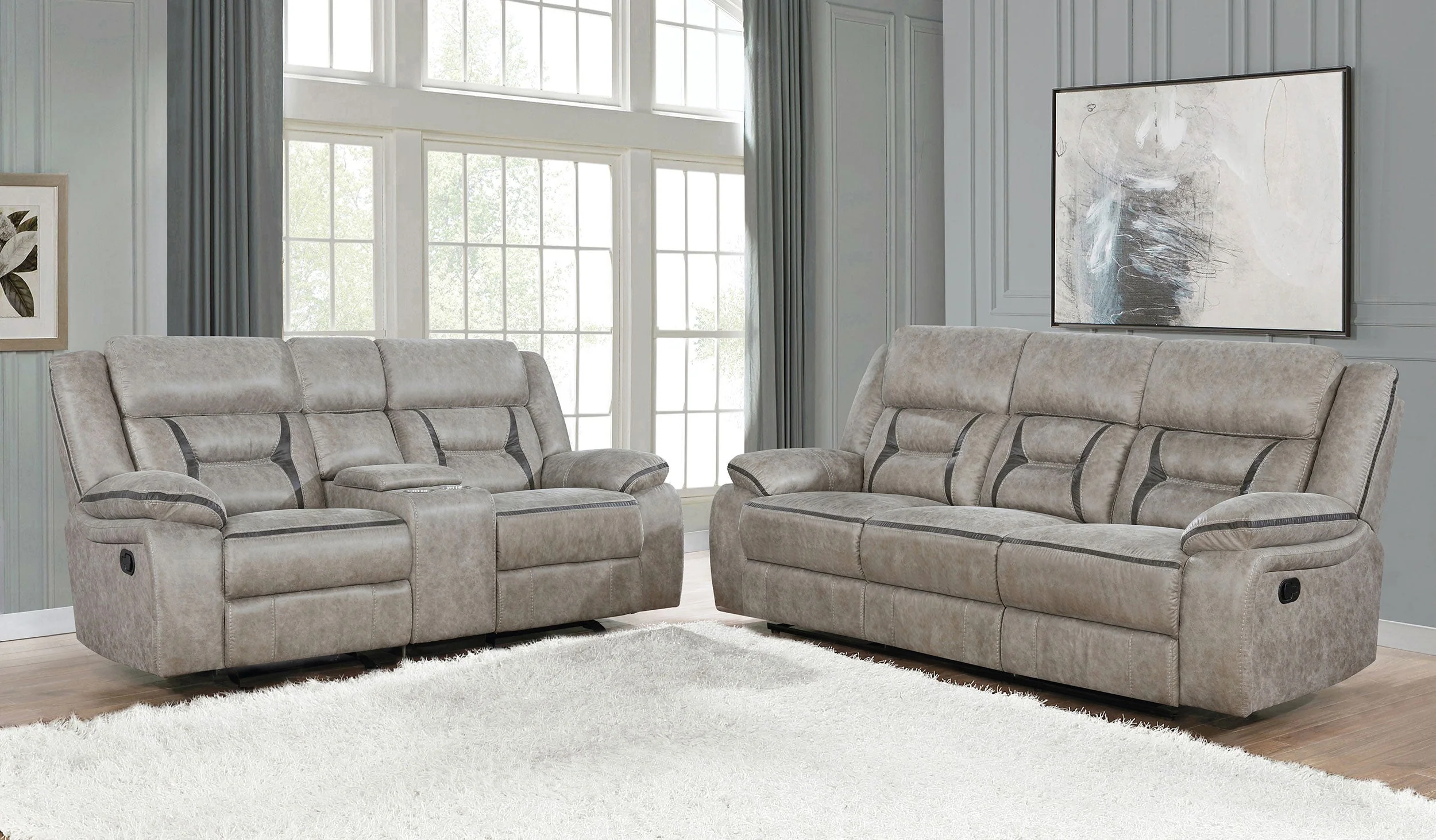 Greer Upholstered Reclining Sofa Set - Image 5