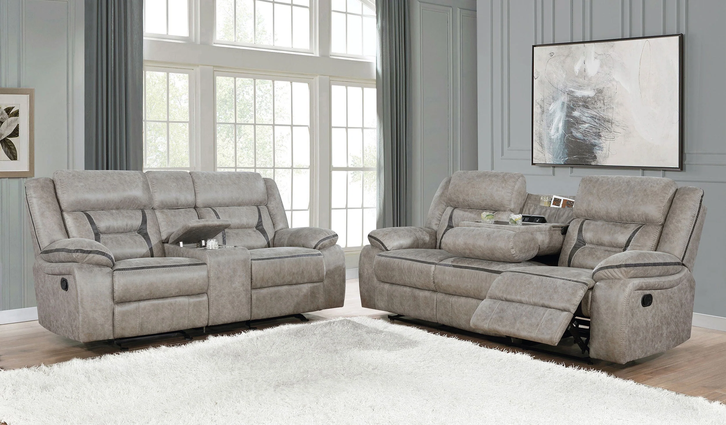 Greer Upholstered Reclining Sofa Set - Image 9