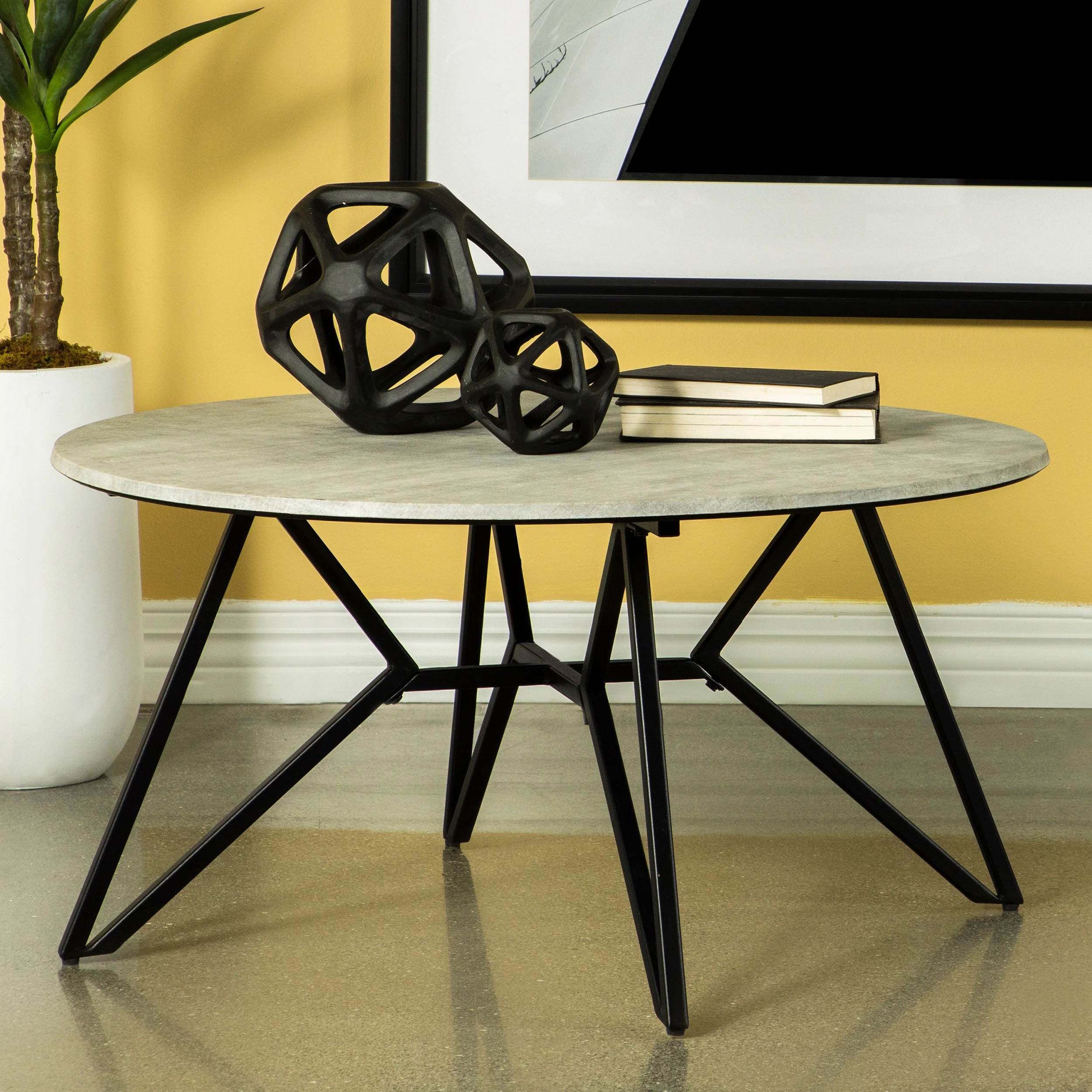Hadi Round SmartTop Coffee Table Cement and Gunmetal - Image 3