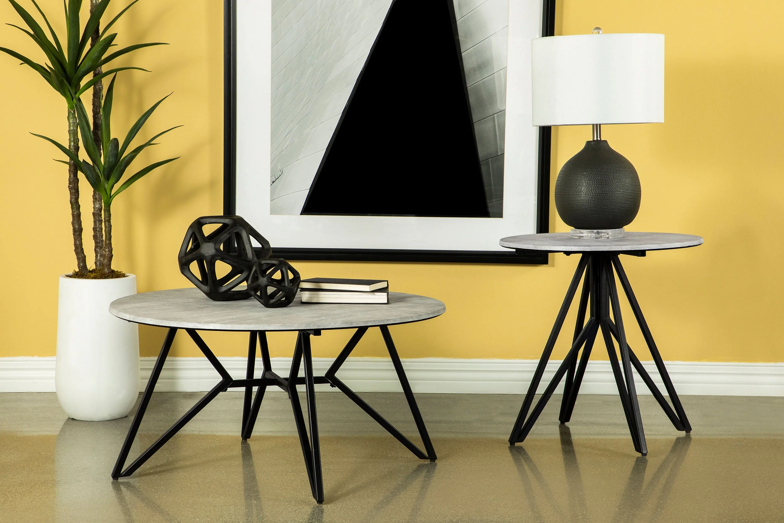 Hadi Round SmartTop Coffee and End Table Set Cement - Image 3