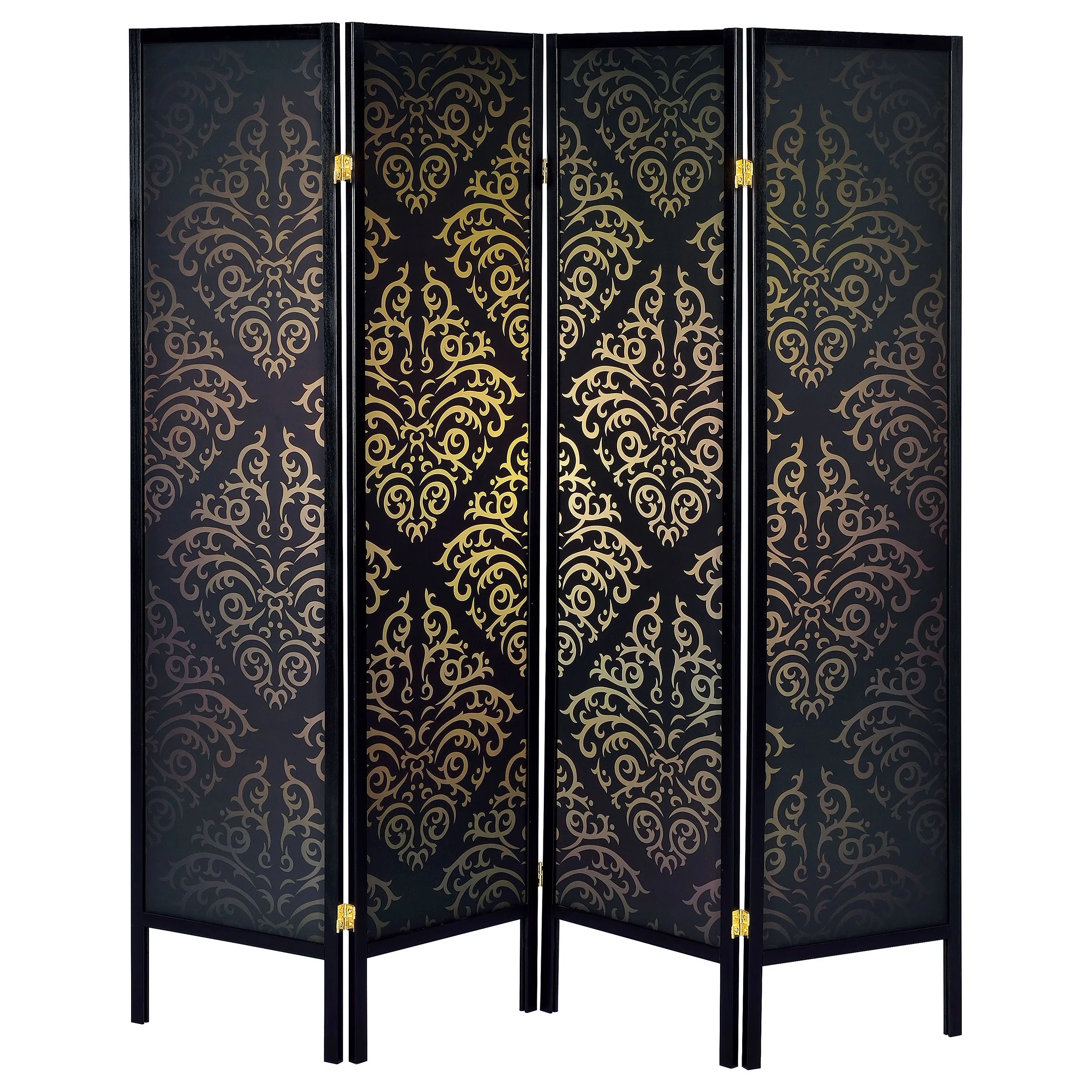 Haidera 4-Panel Room Divider Folding Screen Black Damask - Image 4