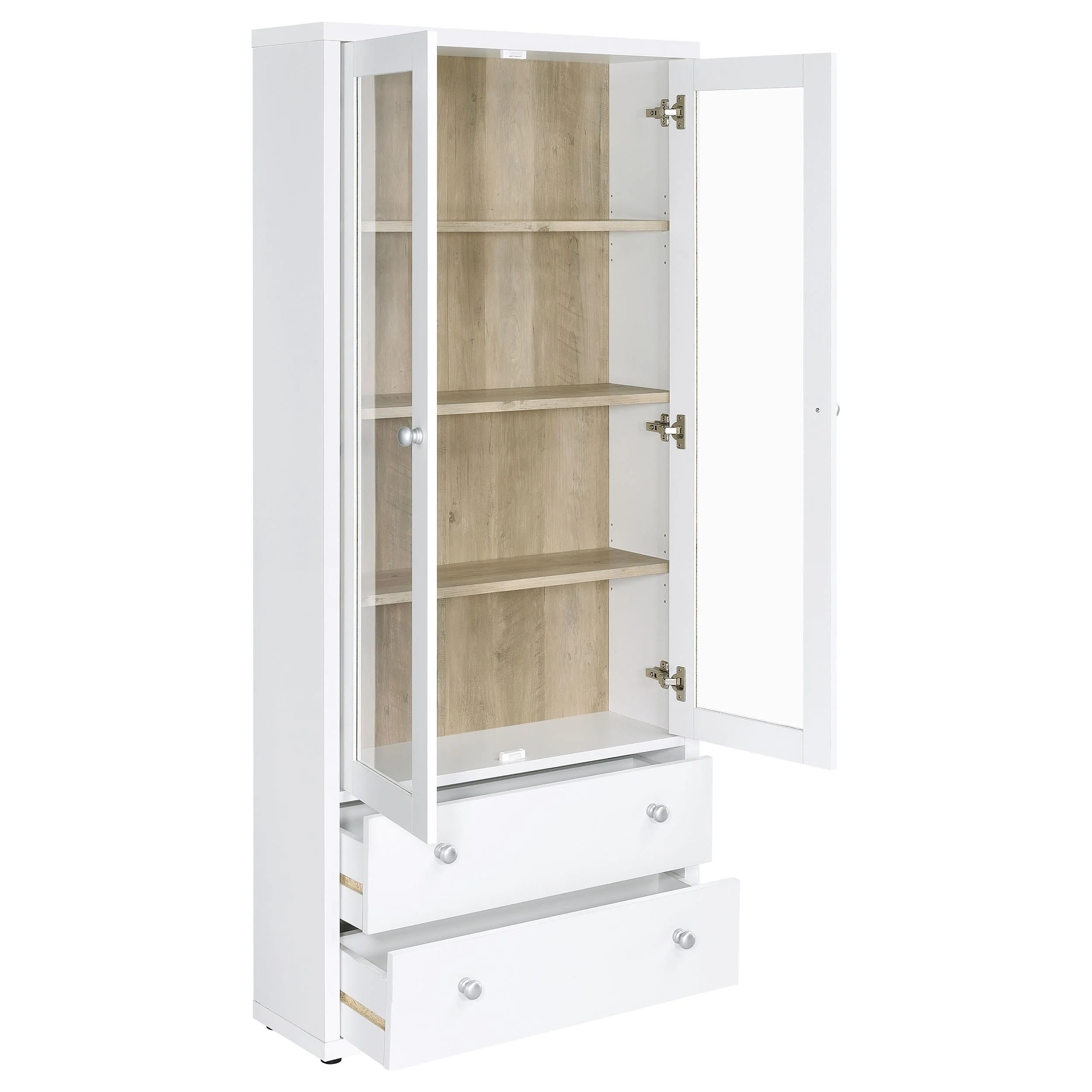 Hawthorne 4-shelf Glass Door Tall Cabinet with Drawers - Image 10