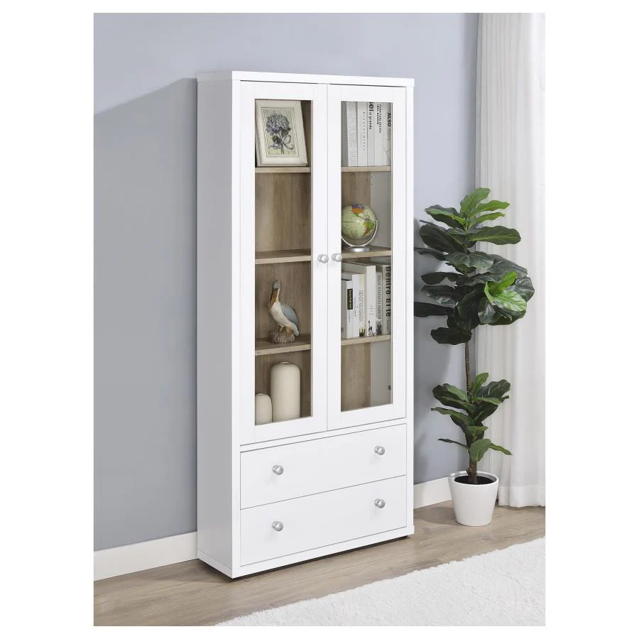 Hawthorne 4-shelf Glass Door Tall Cabinet with Drawers - Image 2