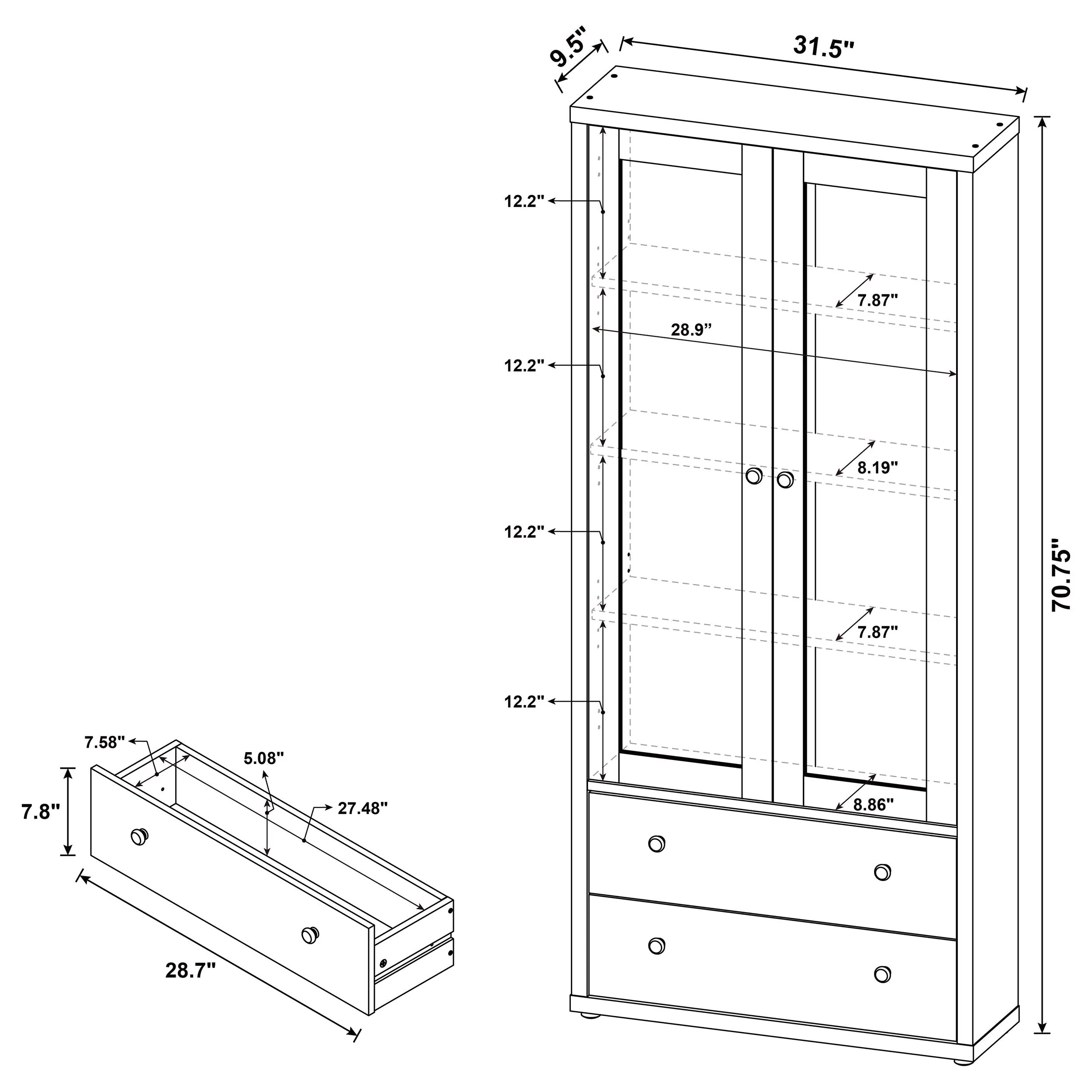 Hawthorne 4-shelf Glass Door Tall Cabinet with Drawers - Image 35