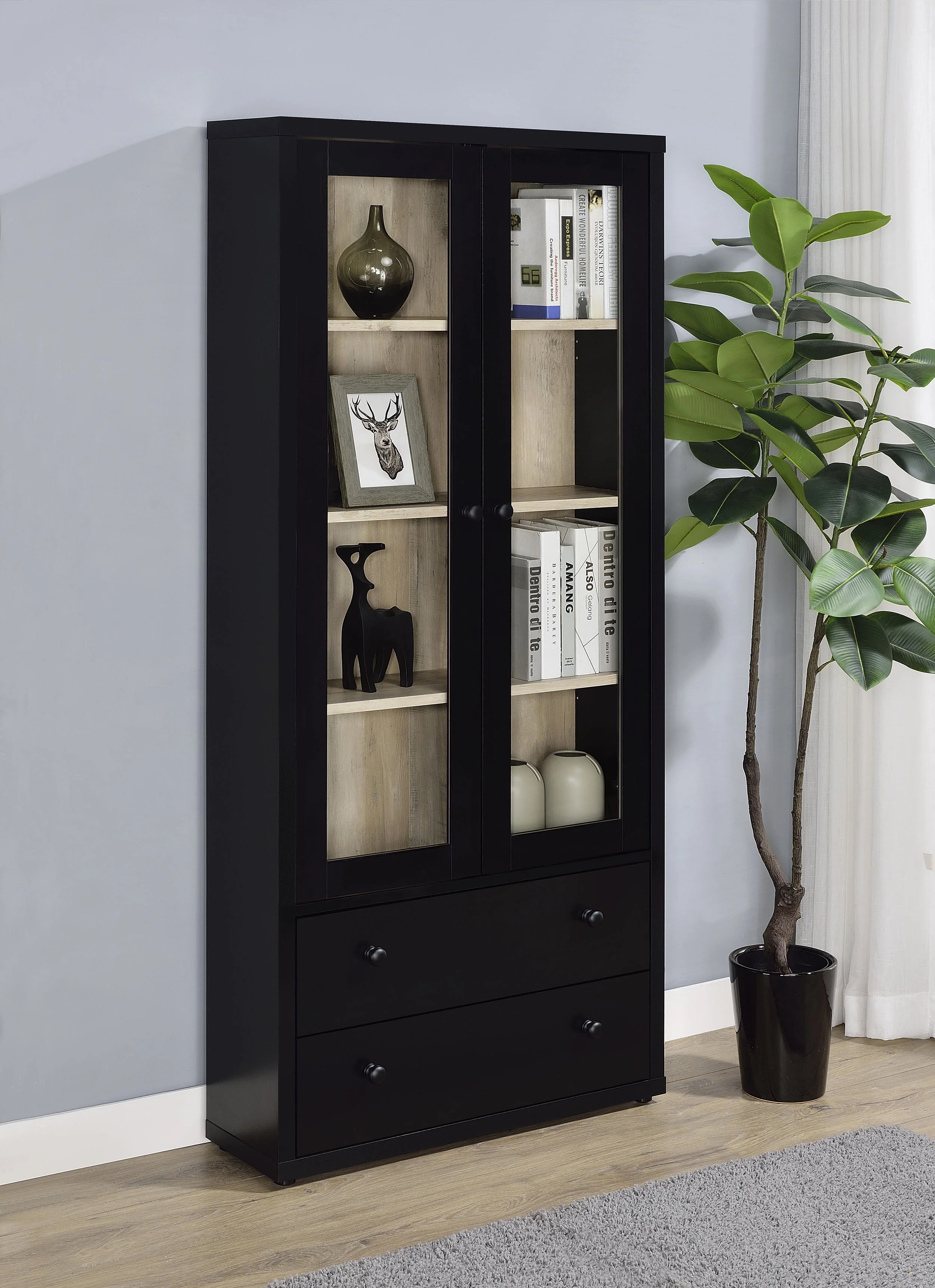 Hawthorne 4-shelf Glass Door Tall Cabinet with Drawers - Image 8