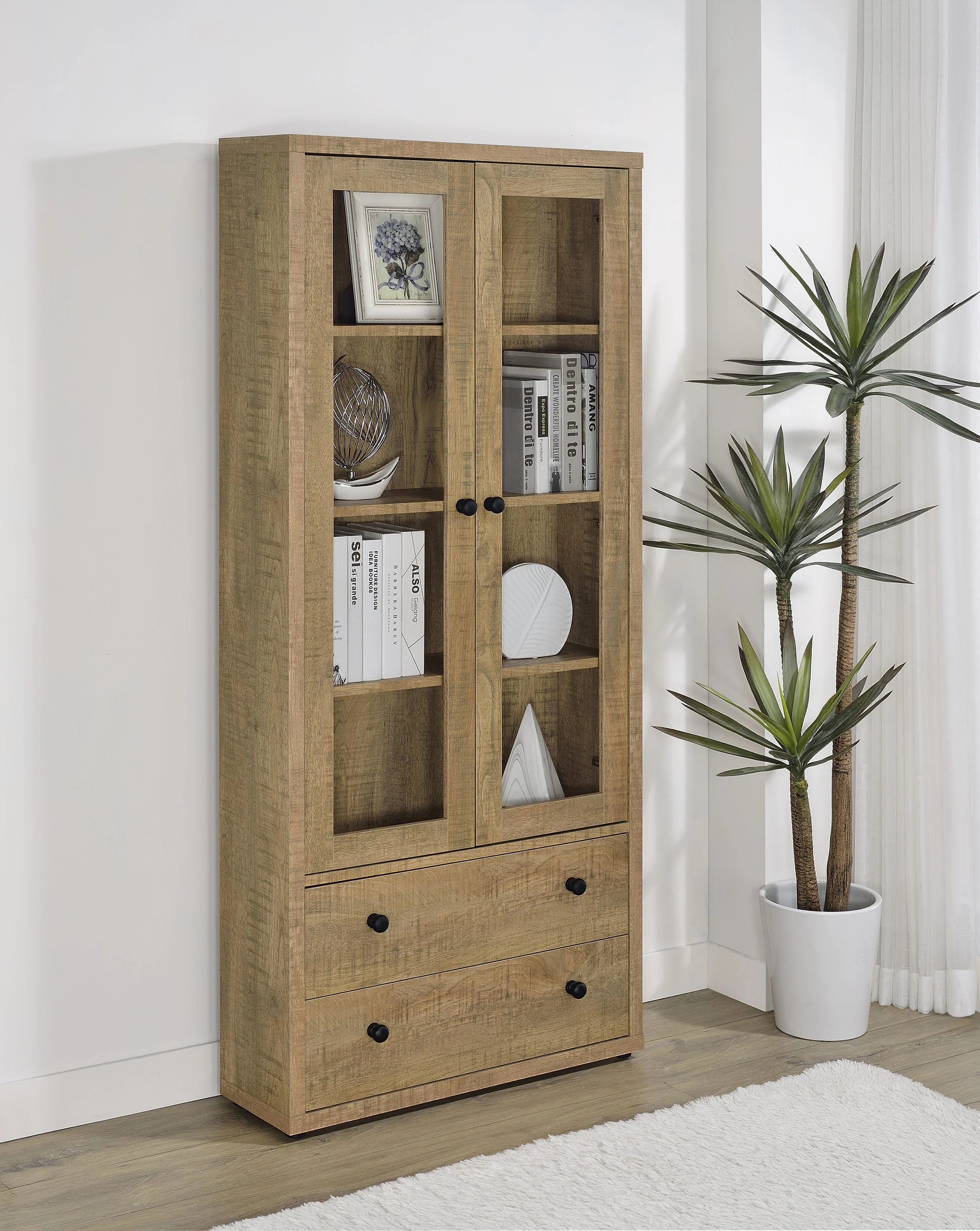 Hawthorne 4-shelf Glass Door Tall Cabinet with Drawers - Image 9