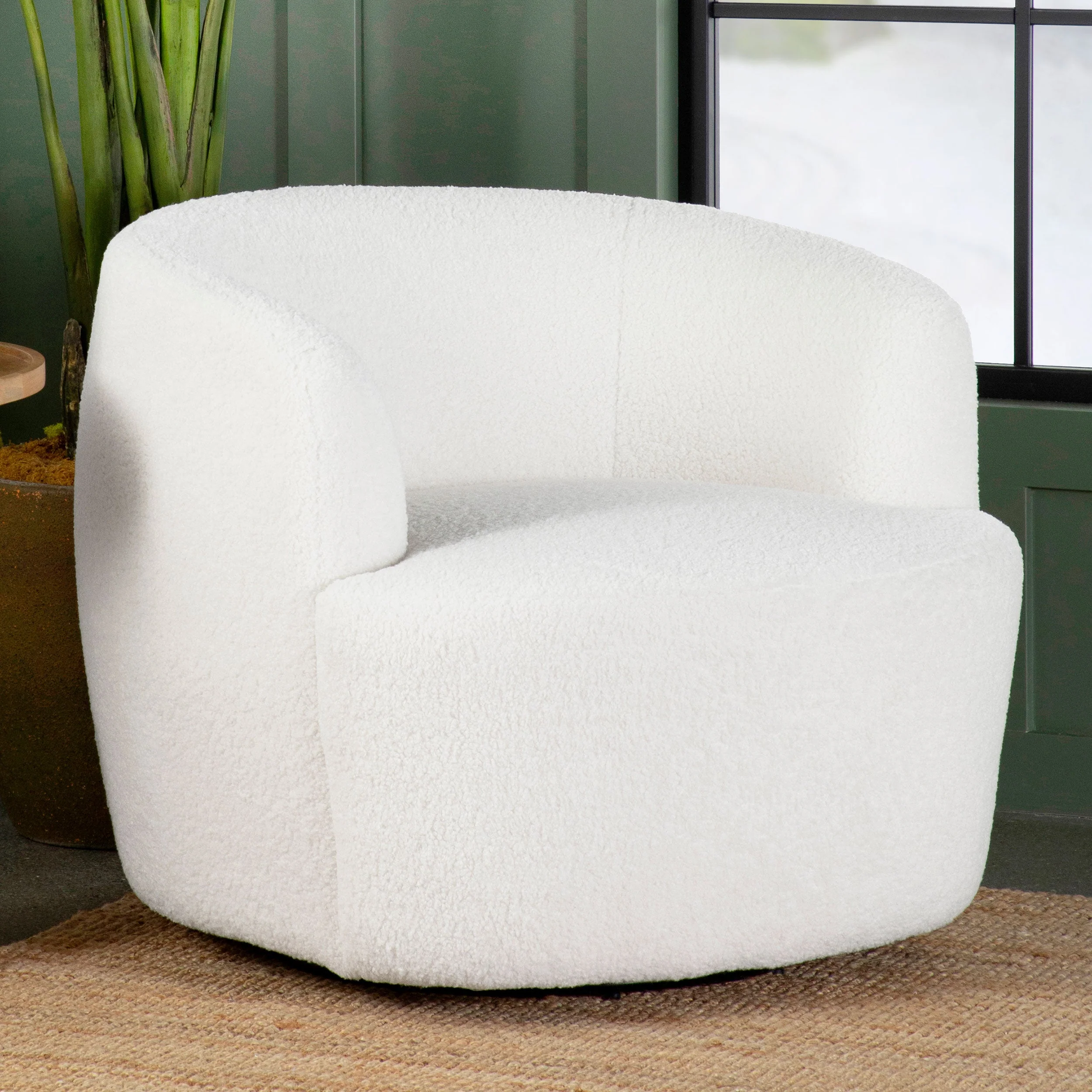 Hudson Faux Sheepskin Upholstered Swivel Chair Natural - Image 3
